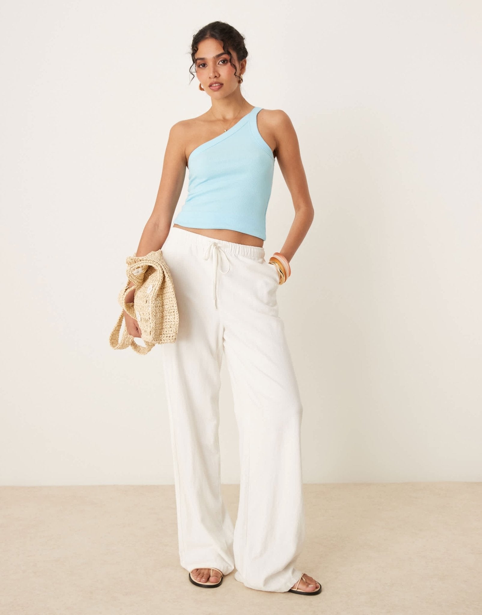 Abercrombie & Fitch one shoulder asymetric ribbed tank top in blue - ASOS Sample Sale