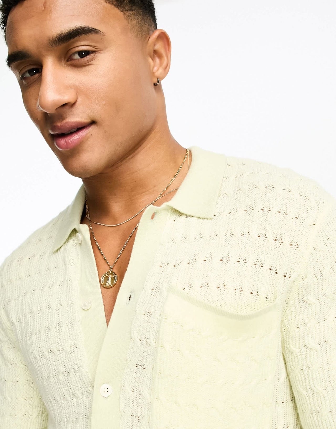 Abercrombie & Fitch open knit polo shirt with tipping in yellow/green - ASOS Sample Sale