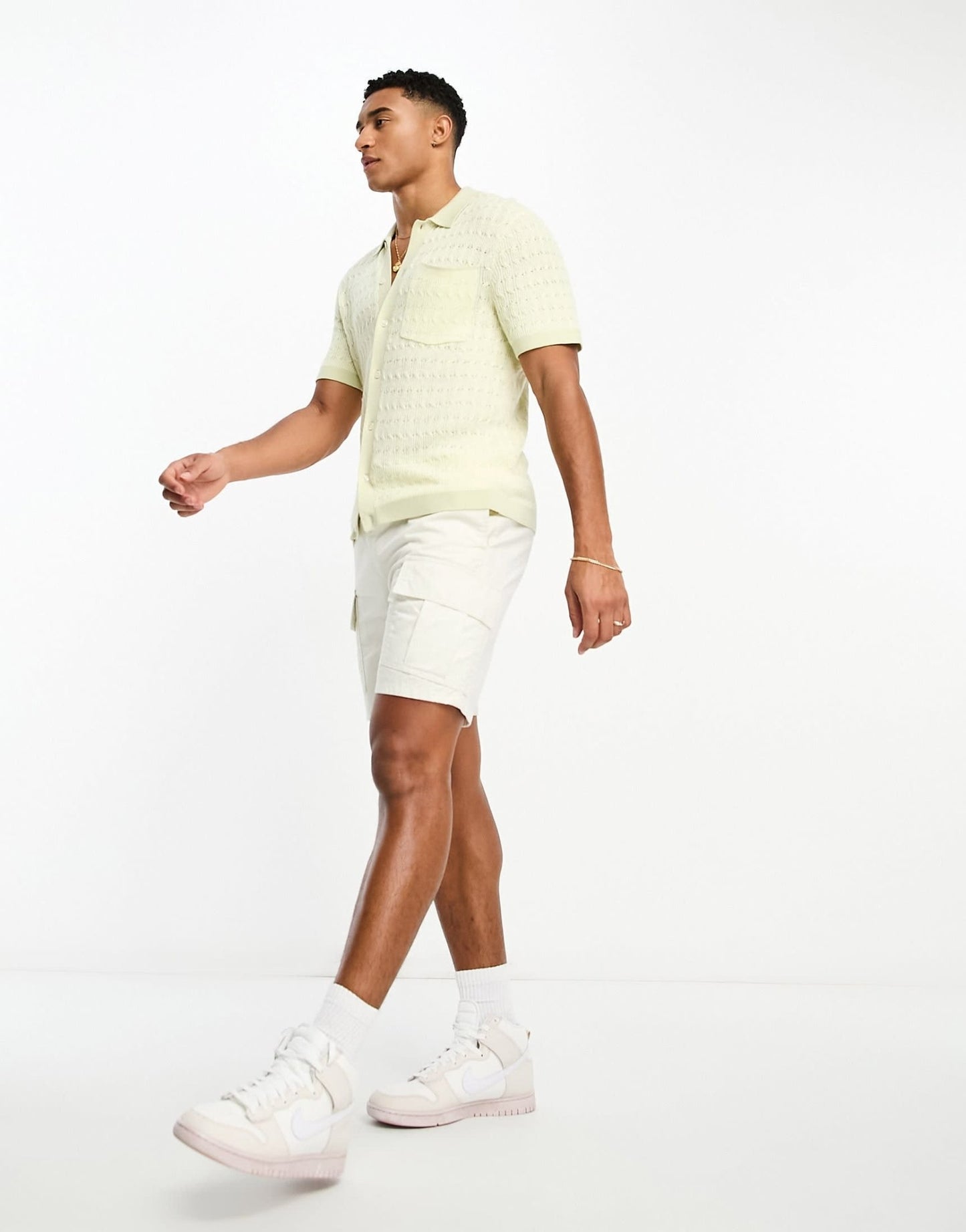 Abercrombie & Fitch open knit polo shirt with tipping in yellow/green - ASOS Sample Sale