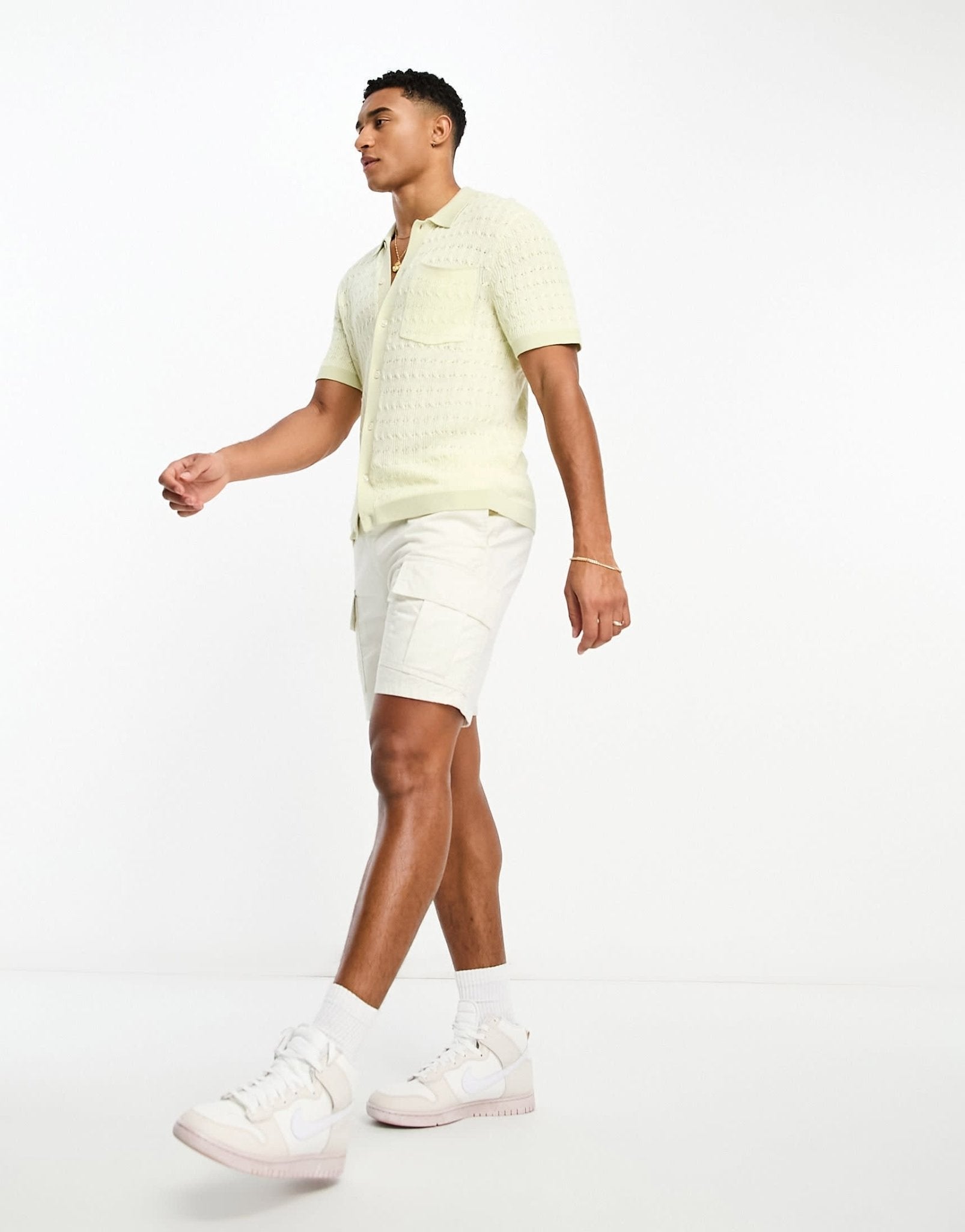 Abercrombie & Fitch open knit polo shirt with tipping in yellow/green - ASOS Sample Sale