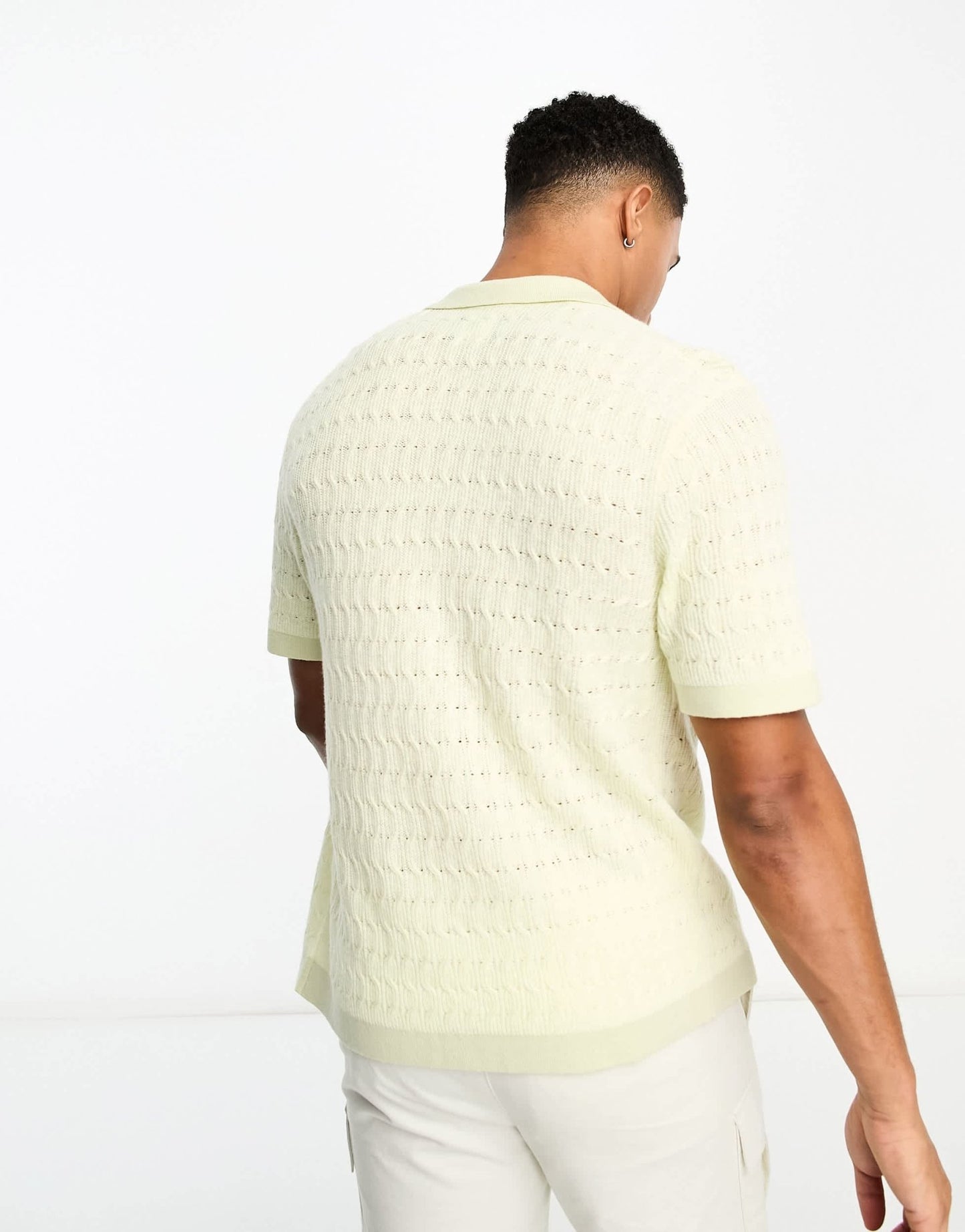 Abercrombie & Fitch open knit polo shirt with tipping in yellow/green - ASOS Sample Sale