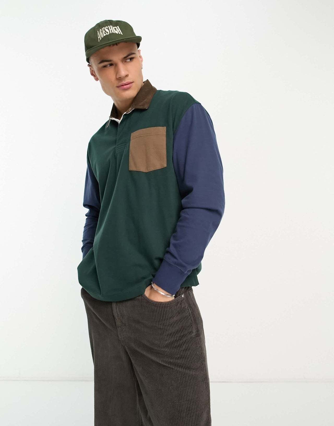 Abercrombie & Fitch oversized colour block rugby polo in dark green - ASOS Sample Sale