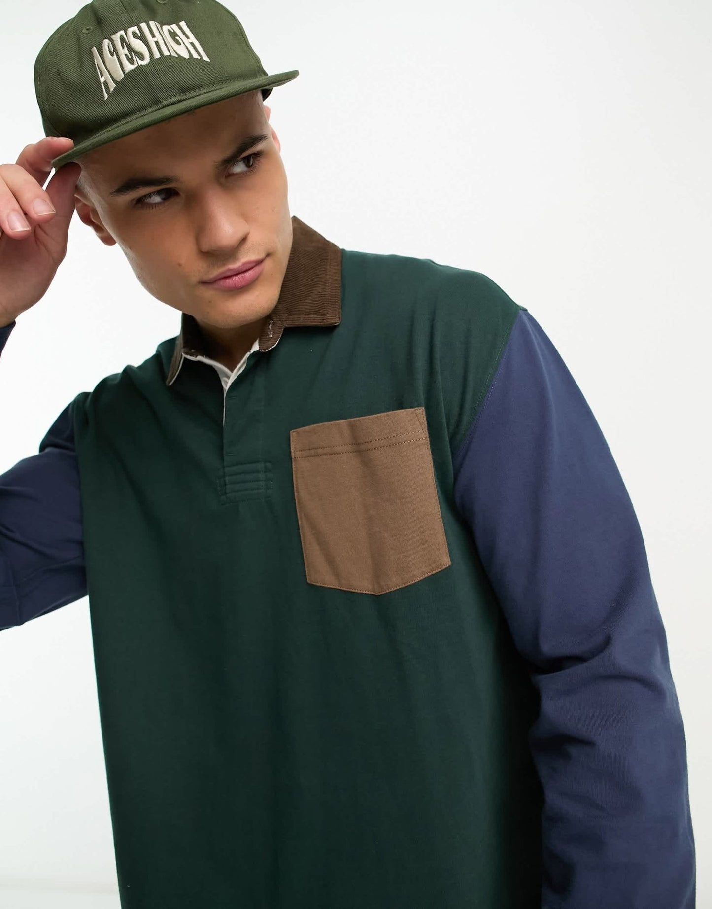 Abercrombie & Fitch oversized colour block rugby polo in dark green - ASOS Sample Sale