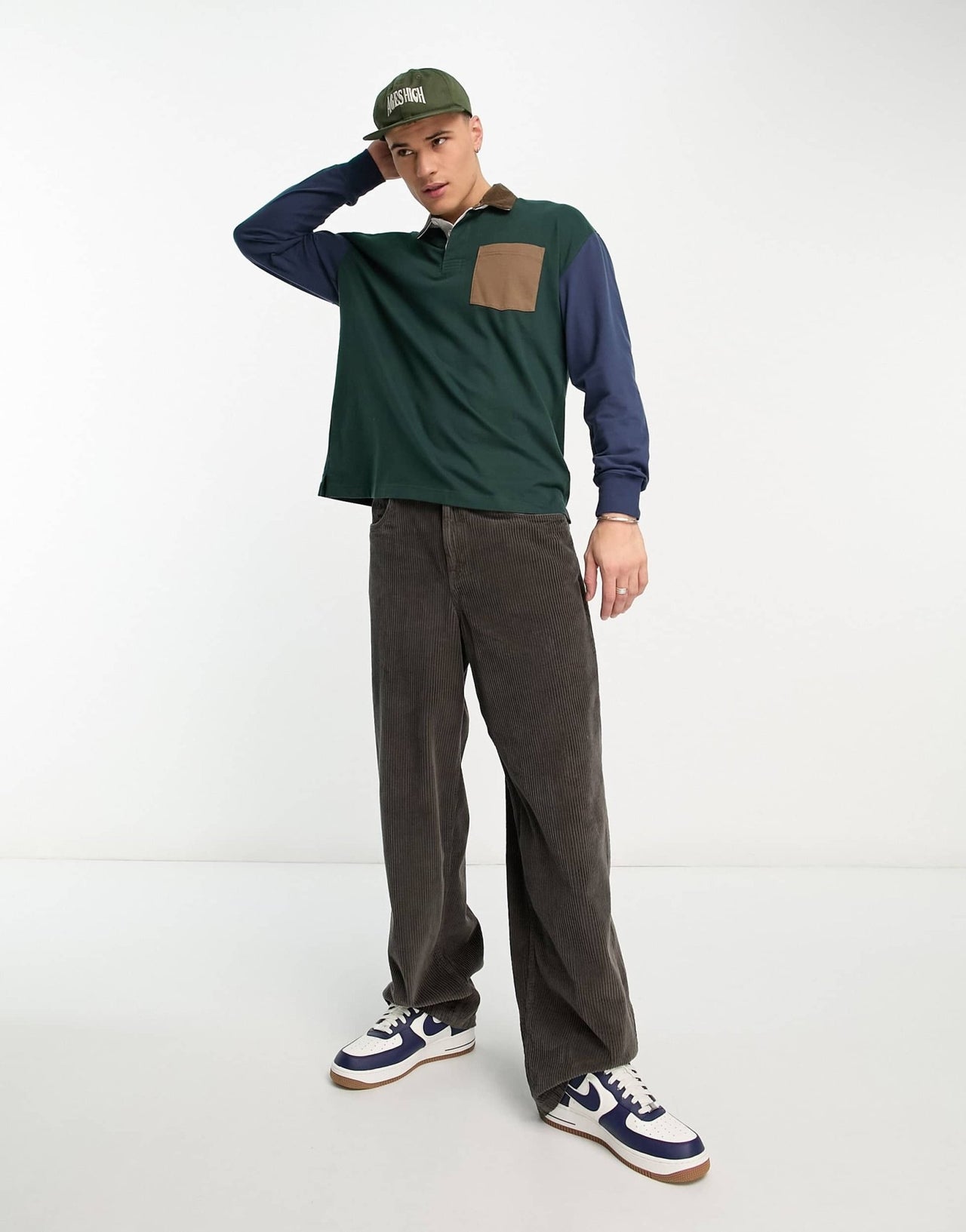 Abercrombie & Fitch oversized colour block rugby polo in dark green - ASOS Sample Sale