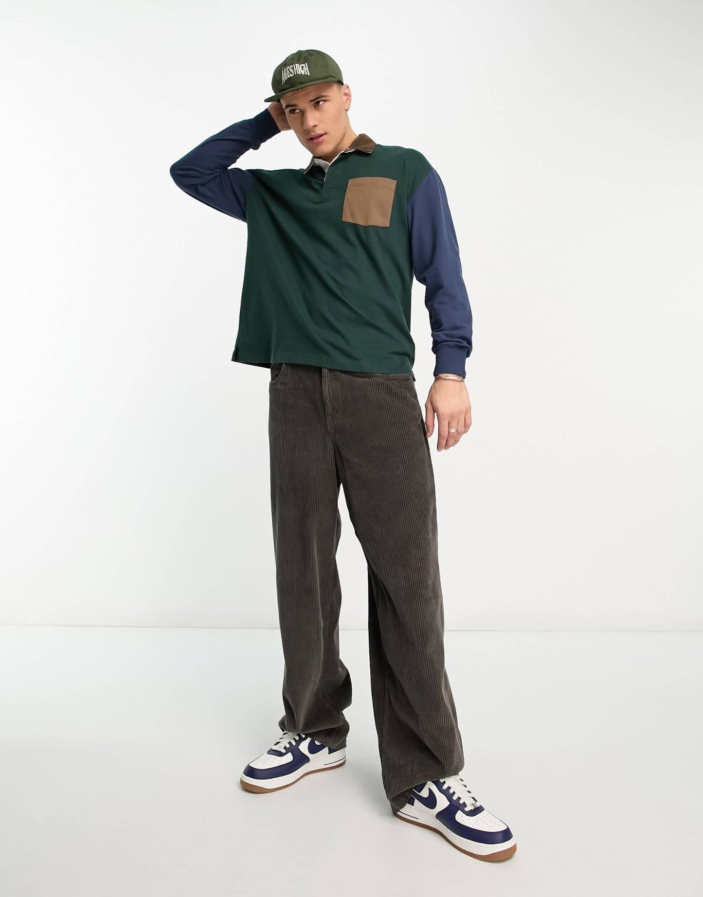 Abercrombie & Fitch oversized colour block rugby polo in dark green - ASOS Sample Sale