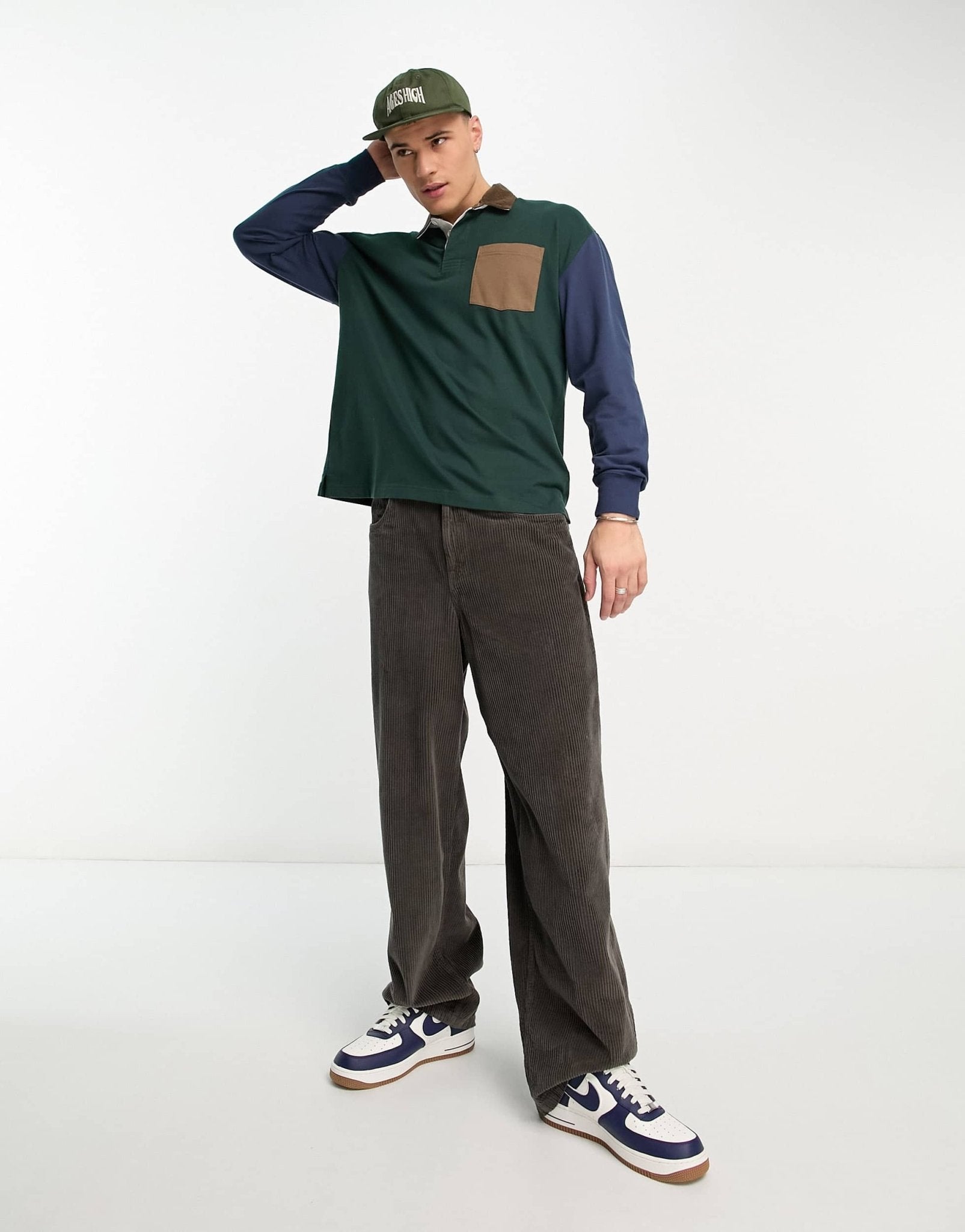 Abercrombie & Fitch oversized colour block rugby polo in dark green - ASOS Sample Sale