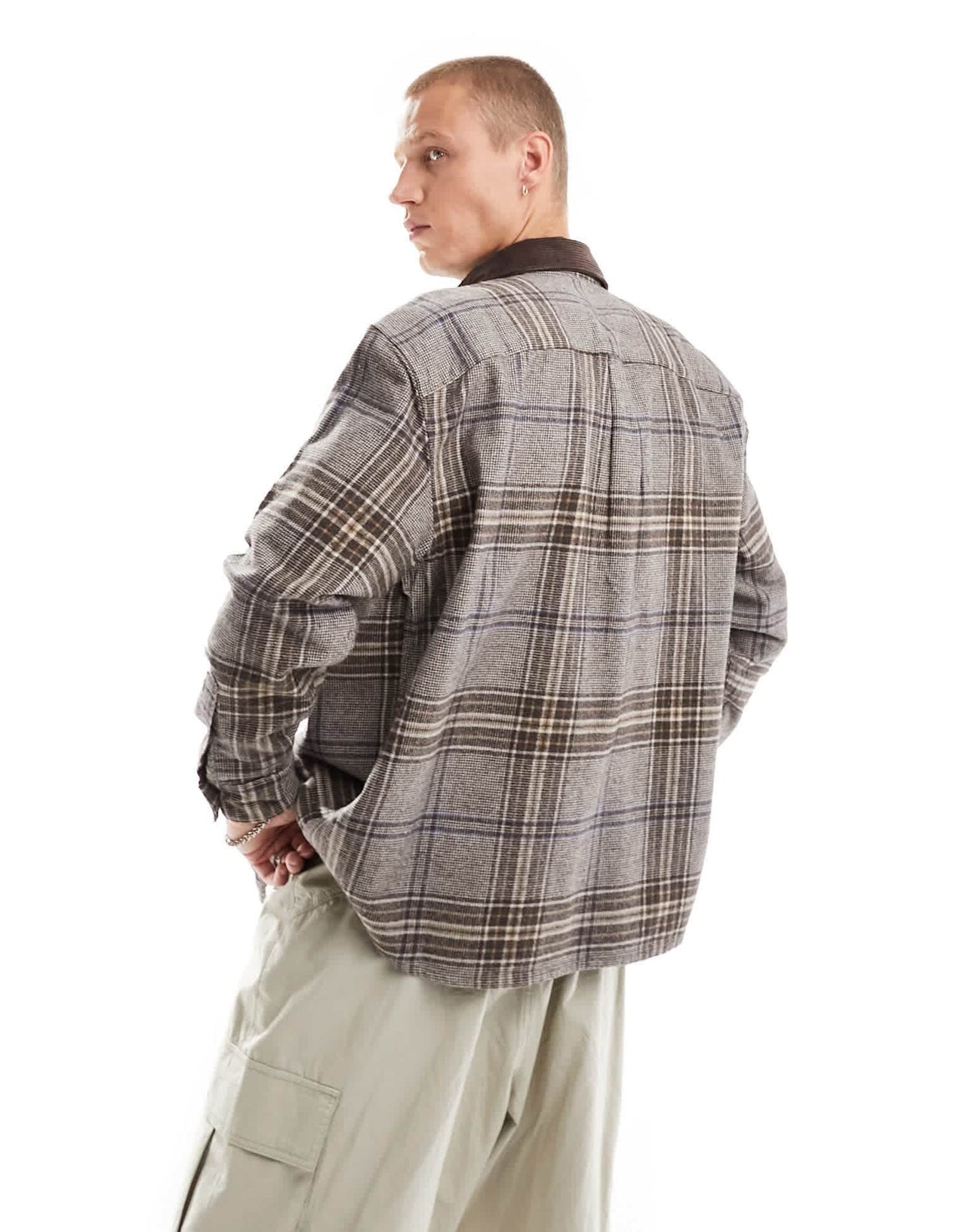 Abercrombie & Fitch oversized fit chunky flannel with cord collar in brown check - ASOS Sample Sale