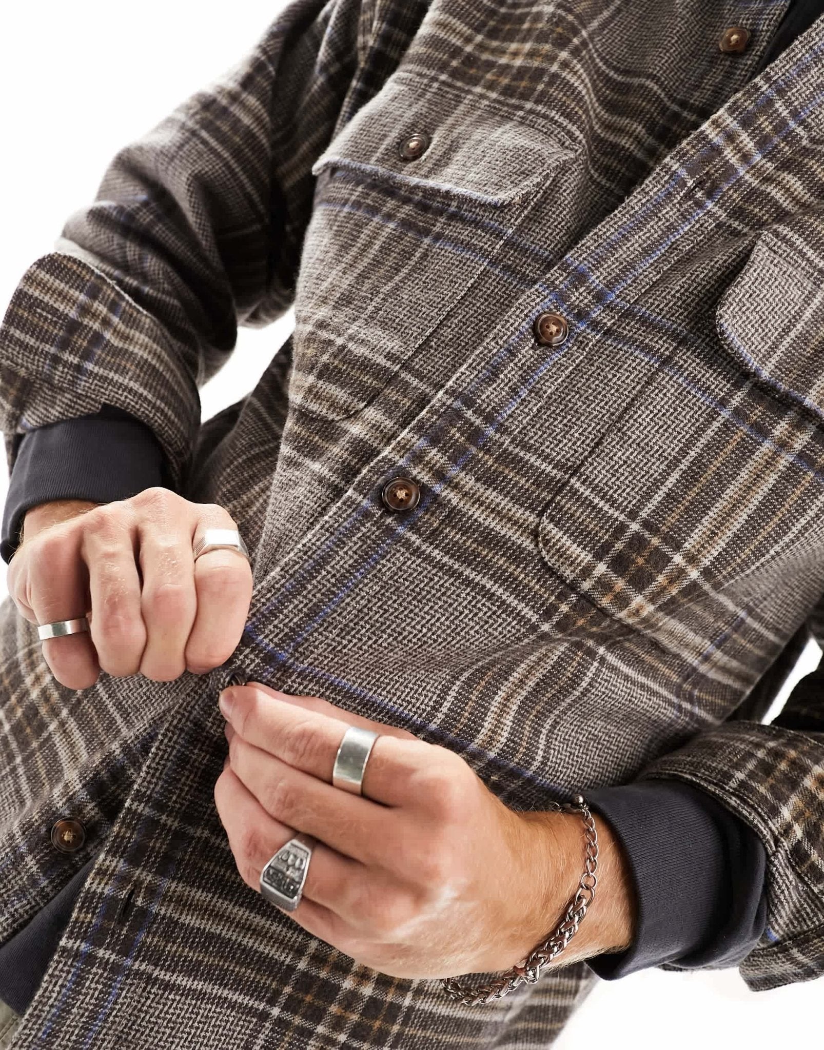 Abercrombie & Fitch oversized fit chunky flannel with cord collar in brown check - ASOS Sample Sale