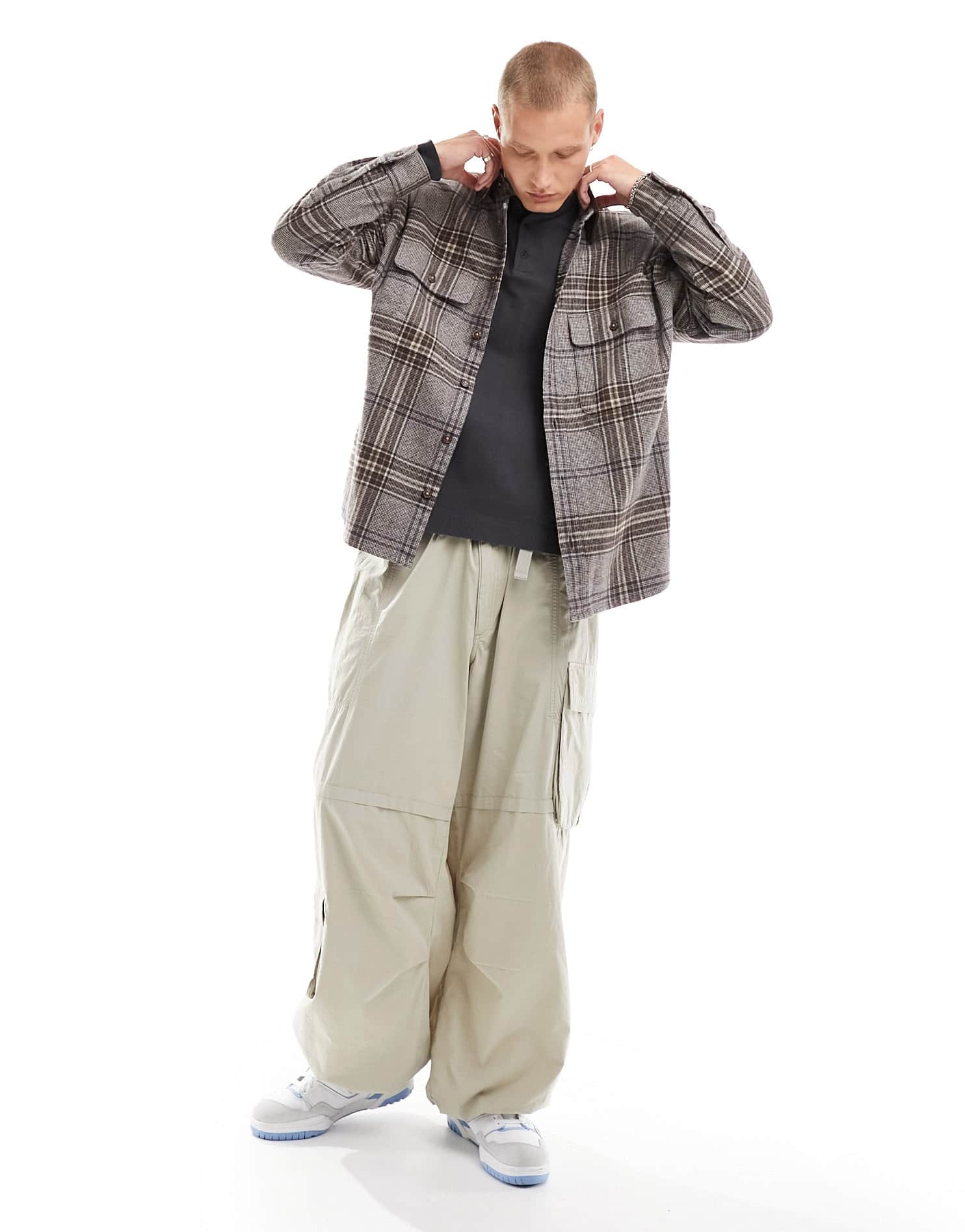 Abercrombie & Fitch oversized fit chunky flannel with cord collar in brown check - ASOS Sample Sale