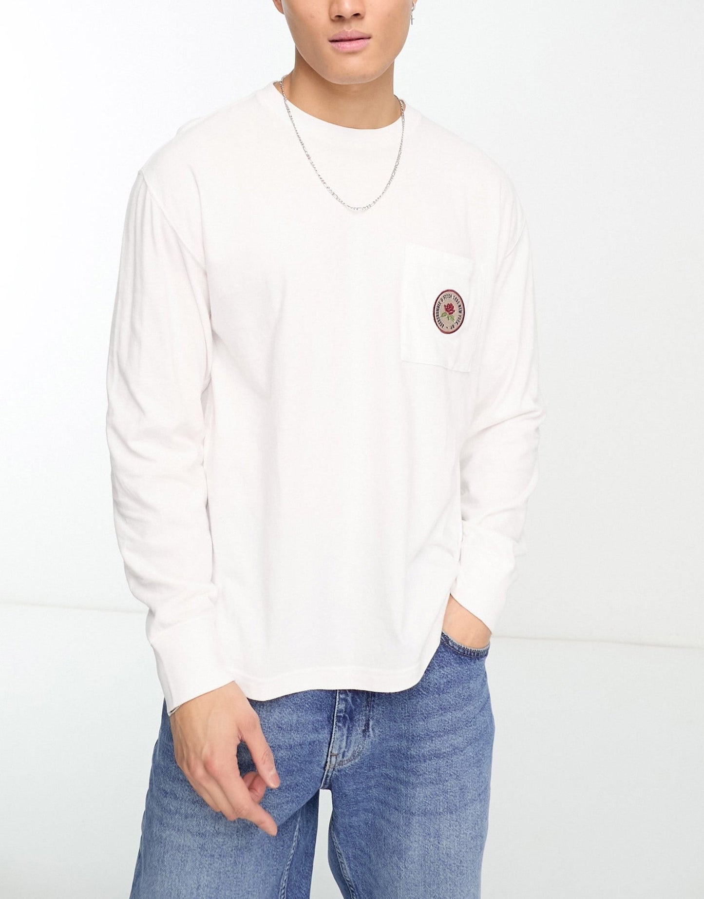 Abercrombie & Fitch patch & back logo long sleeve top in white - ASOS Sample Sale