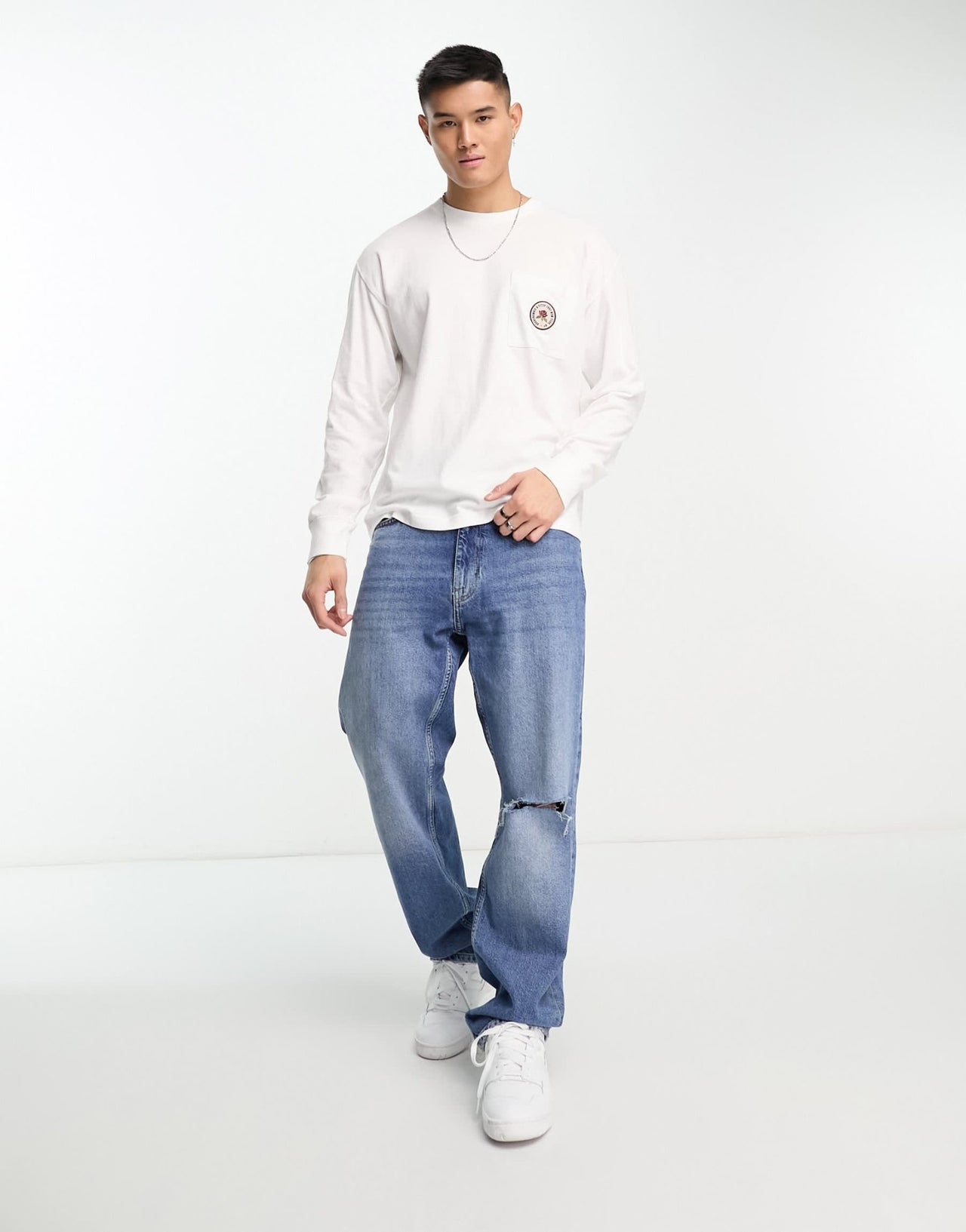 Abercrombie & Fitch patch & back logo long sleeve top in white - ASOS Sample Sale