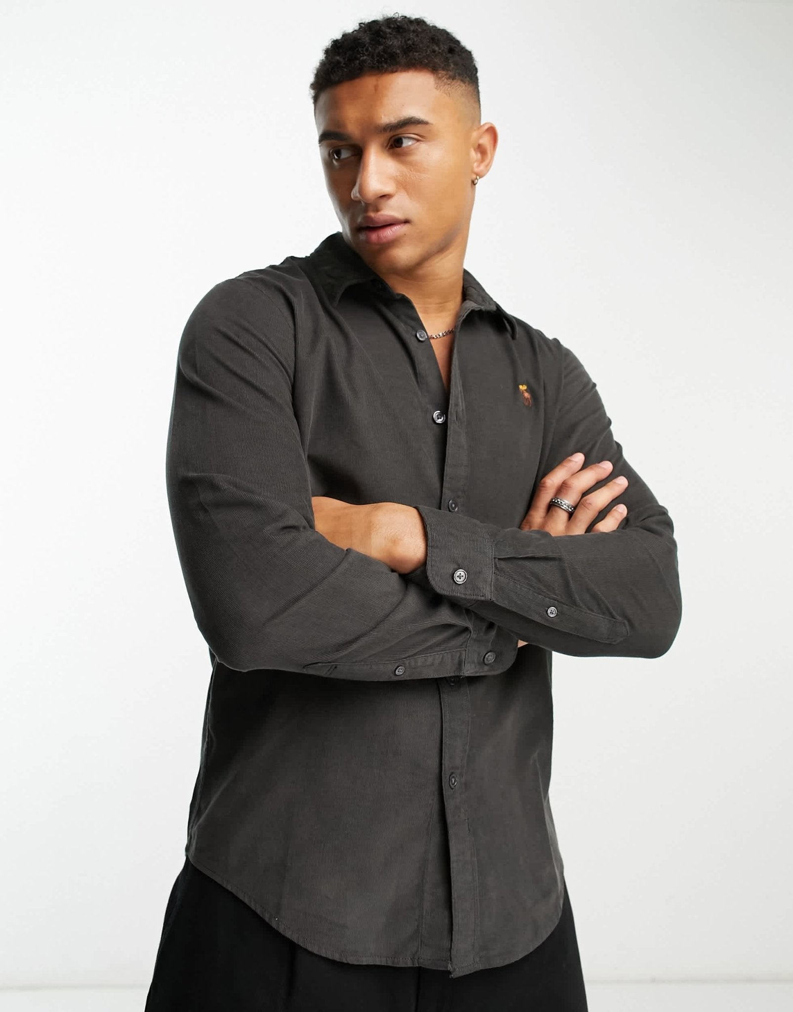 Abercrombie & Fitch relaxed fit cord shirt in dark grey - ASOS Sample Sale