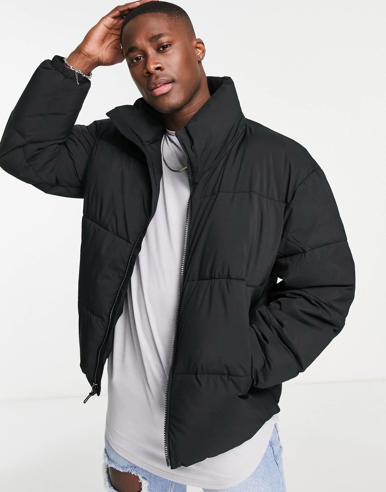 Abercrombie & Fitch relaxed fit heavy puffer jacket in black - ASOS Sample Sale