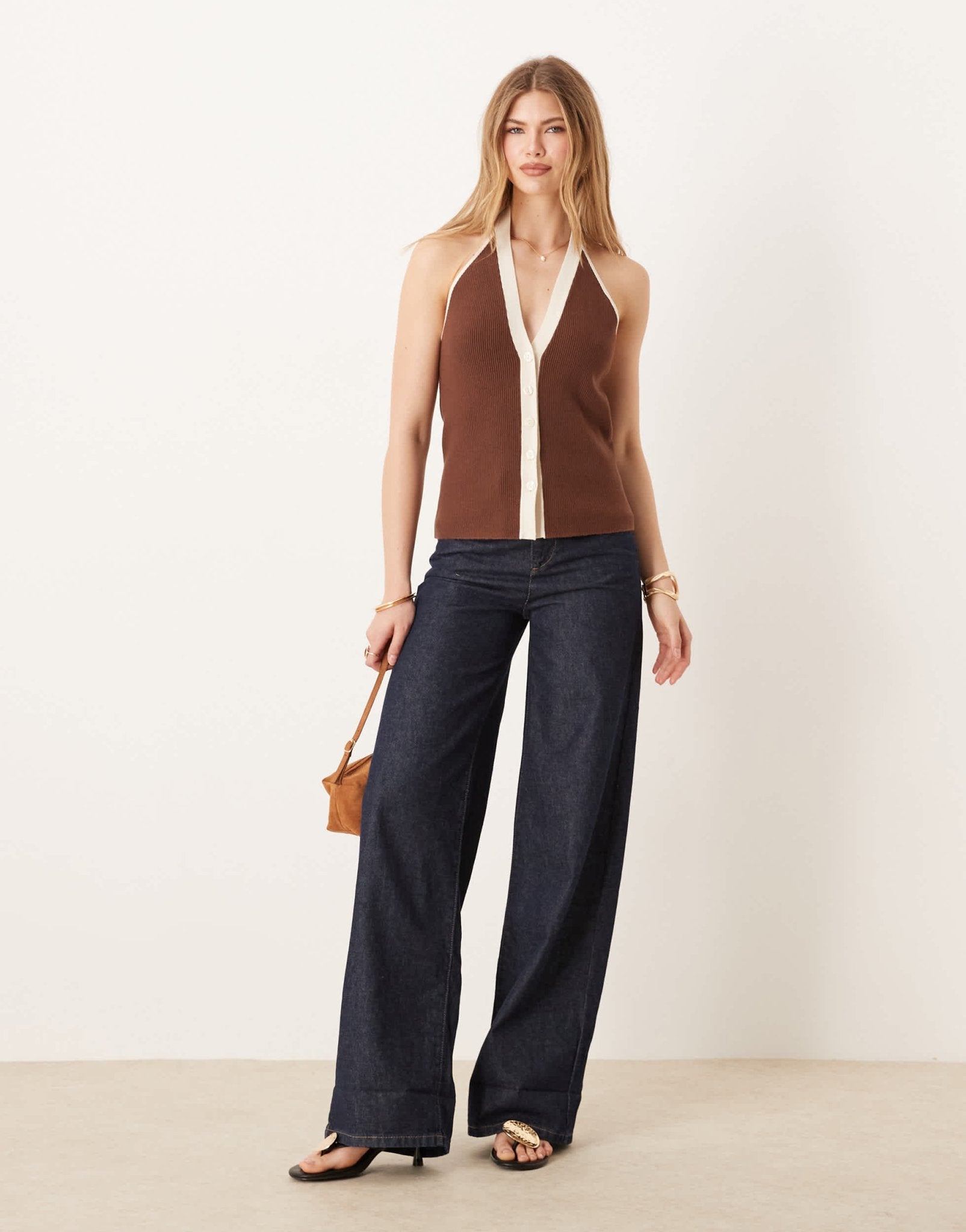 Abercrombie & Fitch ribbed halter neck vest in brown and cream - ASOS Sample Sale
