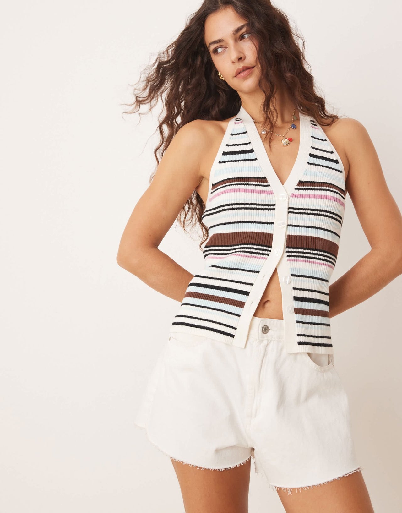 Abercrombie & Fitch ribbed halter neck vest in multi stripe - ASOS Sample Sale