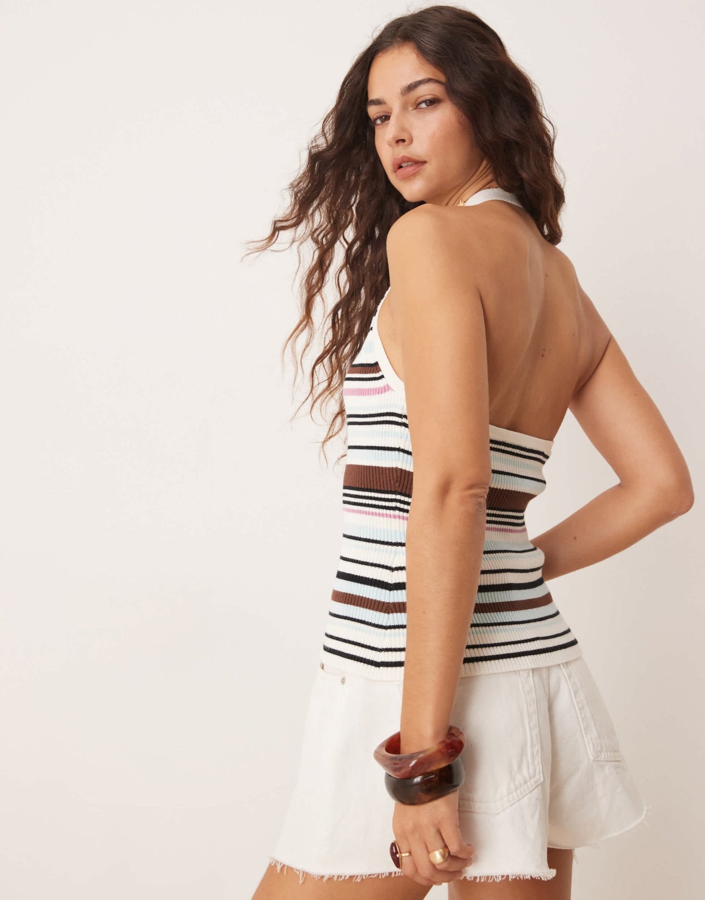 Abercrombie & Fitch ribbed halter neck vest in multi stripe - ASOS Sample Sale