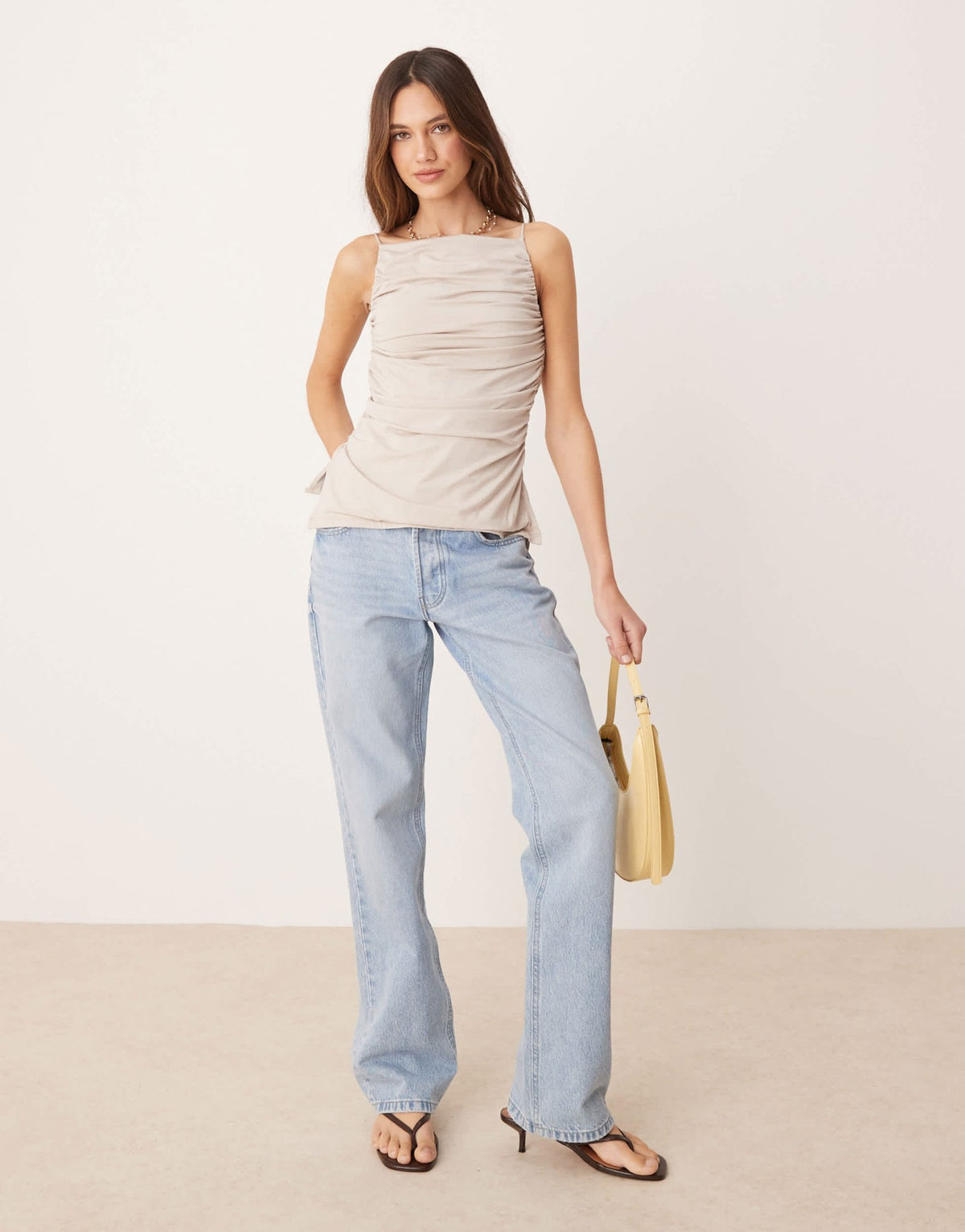 Abercrombie & Fitch ruched high square neck top in beige - ASOS Sample Sale