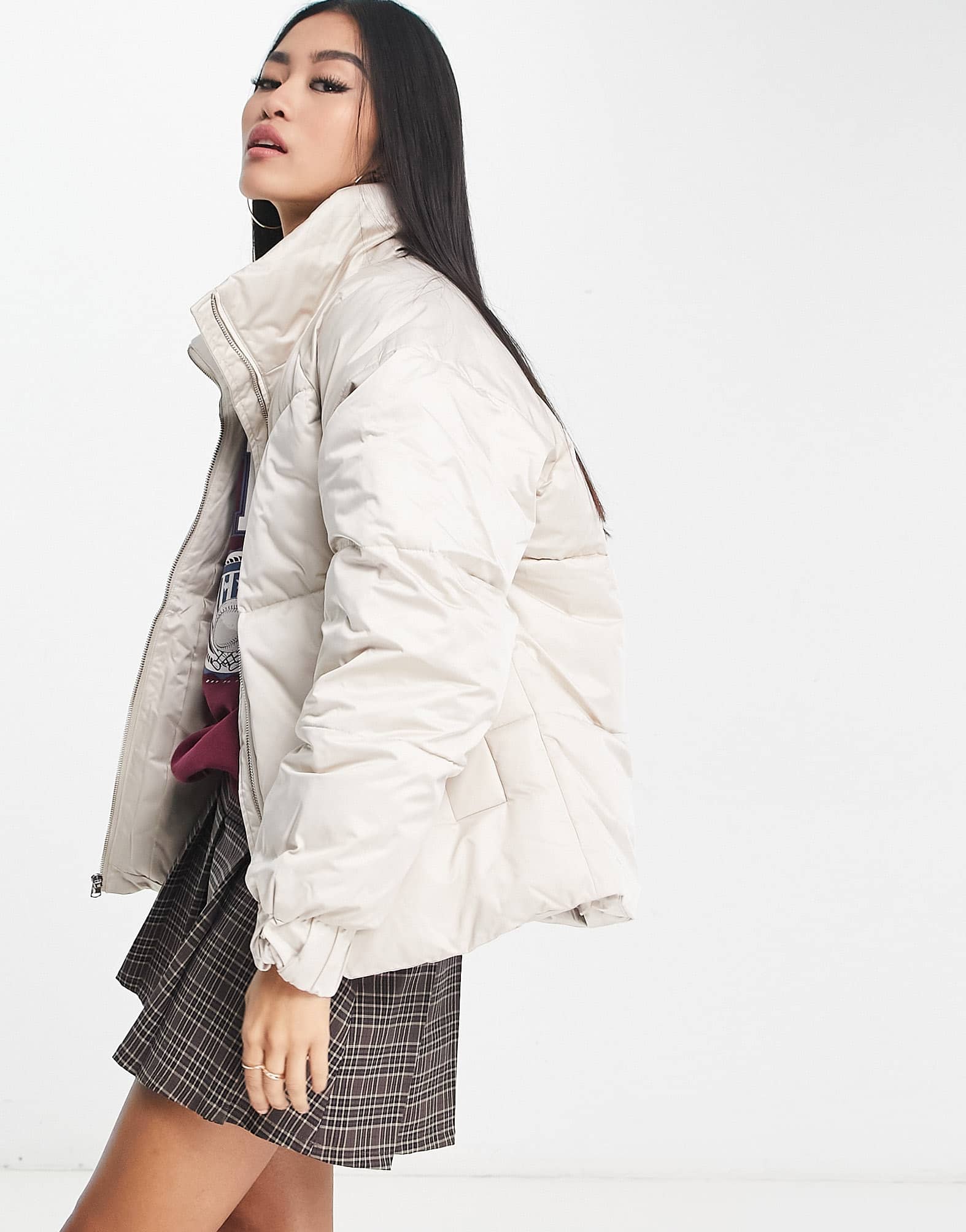 Abercrombie & Fitch satin nylon puffer jacket in light grey - ASOS Sample Sale