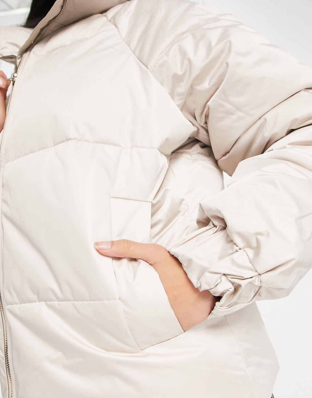 Abercrombie & Fitch satin nylon puffer jacket in light grey - ASOS Sample Sale