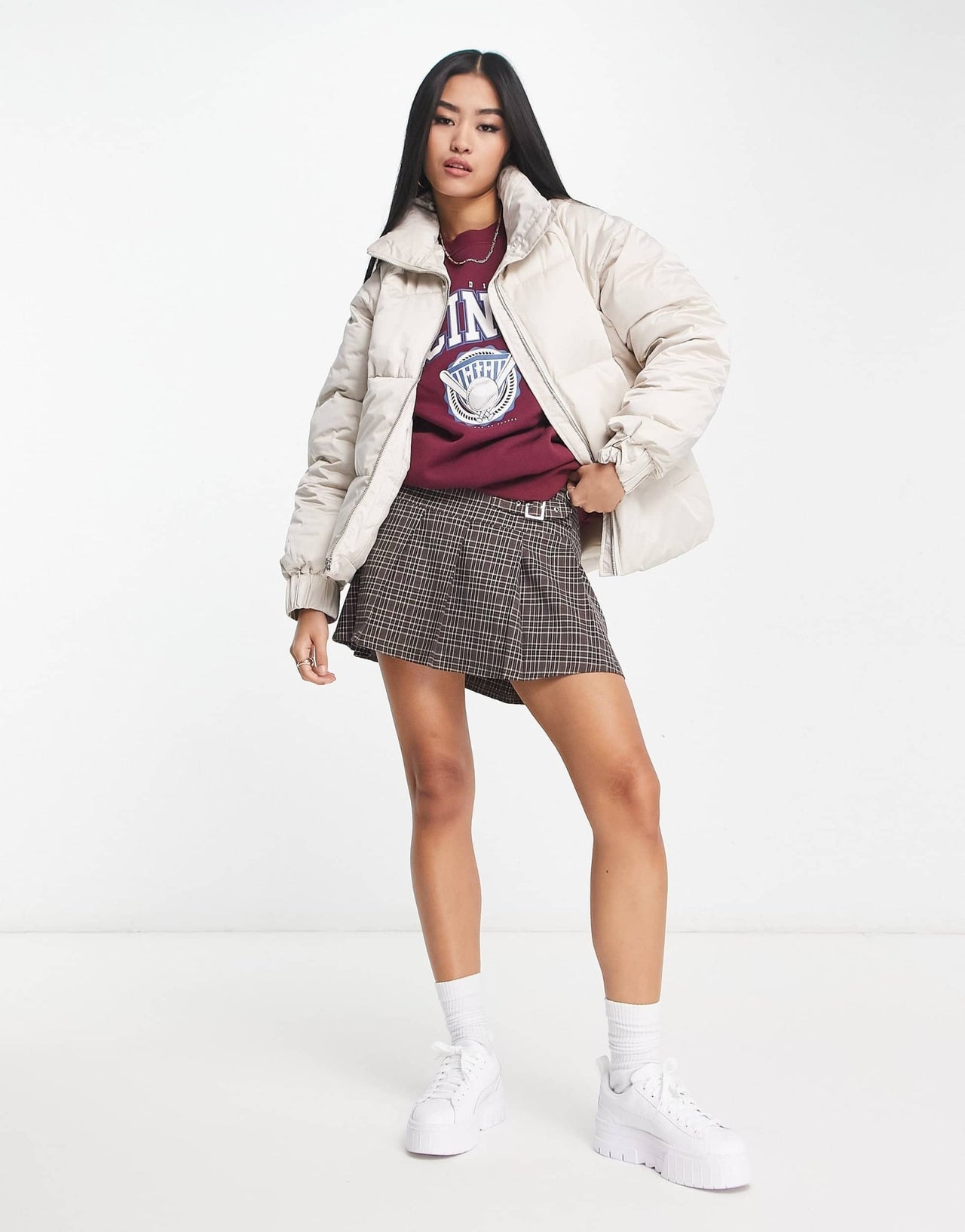 Abercrombie & Fitch satin nylon puffer jacket in light grey - ASOS Sample Sale