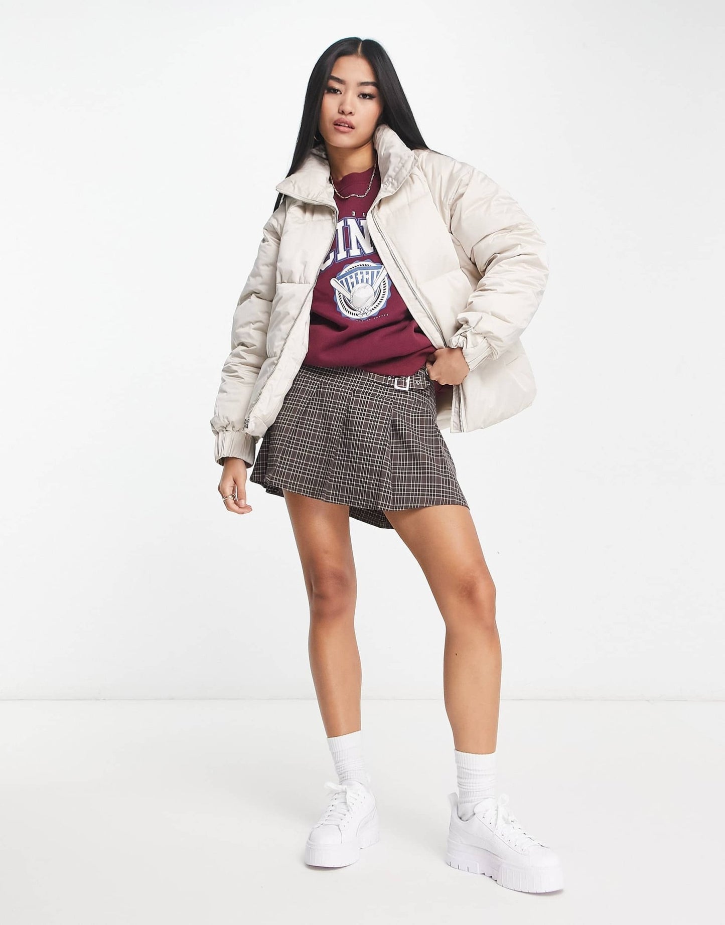 Abercrombie & Fitch satin nylon puffer jacket in light grey - ASOS Sample Sale