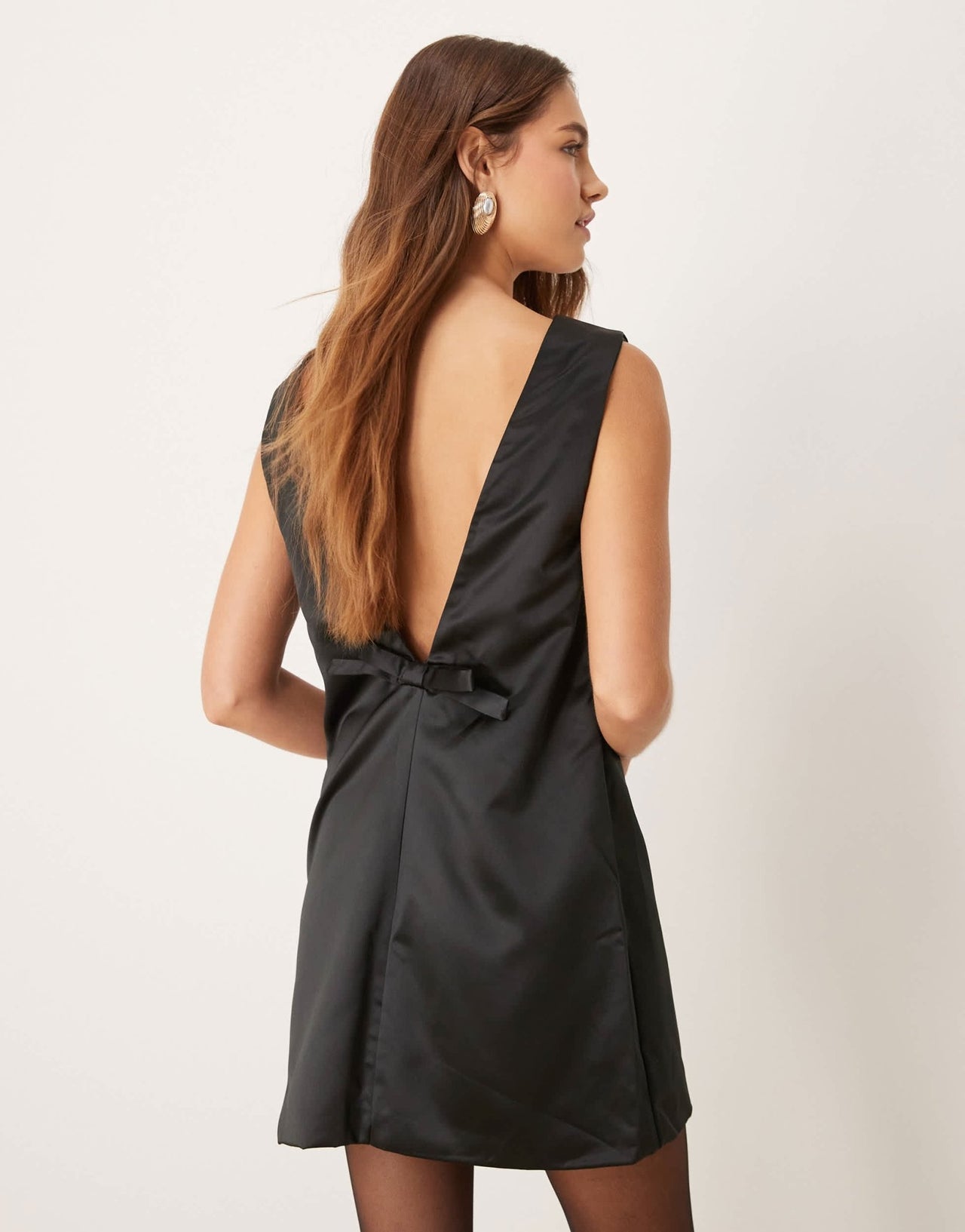 Abercrombie & Fitch satin shift dress with low bow back in black - ASOS Sample Sale