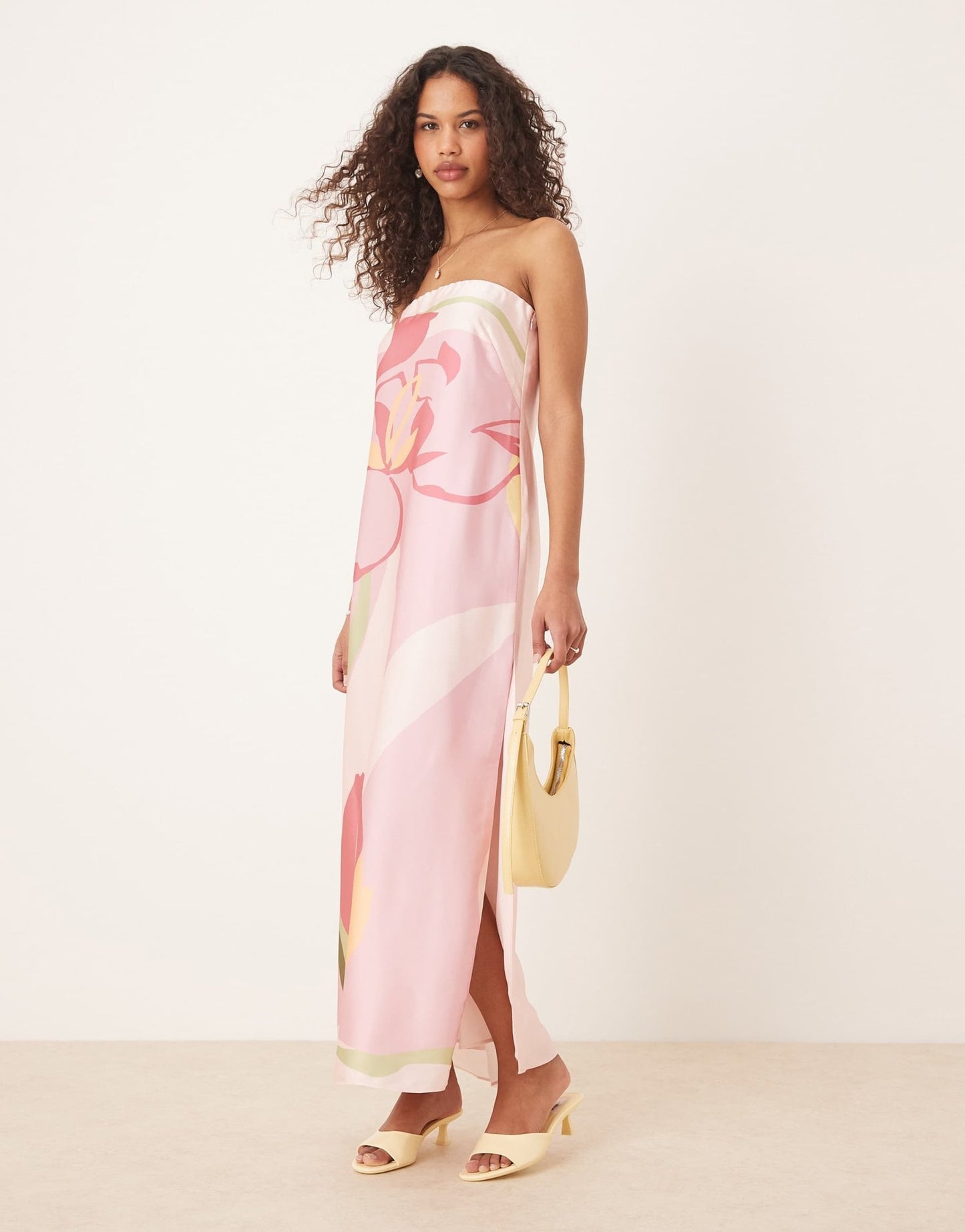 Abercrombie & Fitch satin strapless maxi dress in pink floral - ASOS Sample Sale