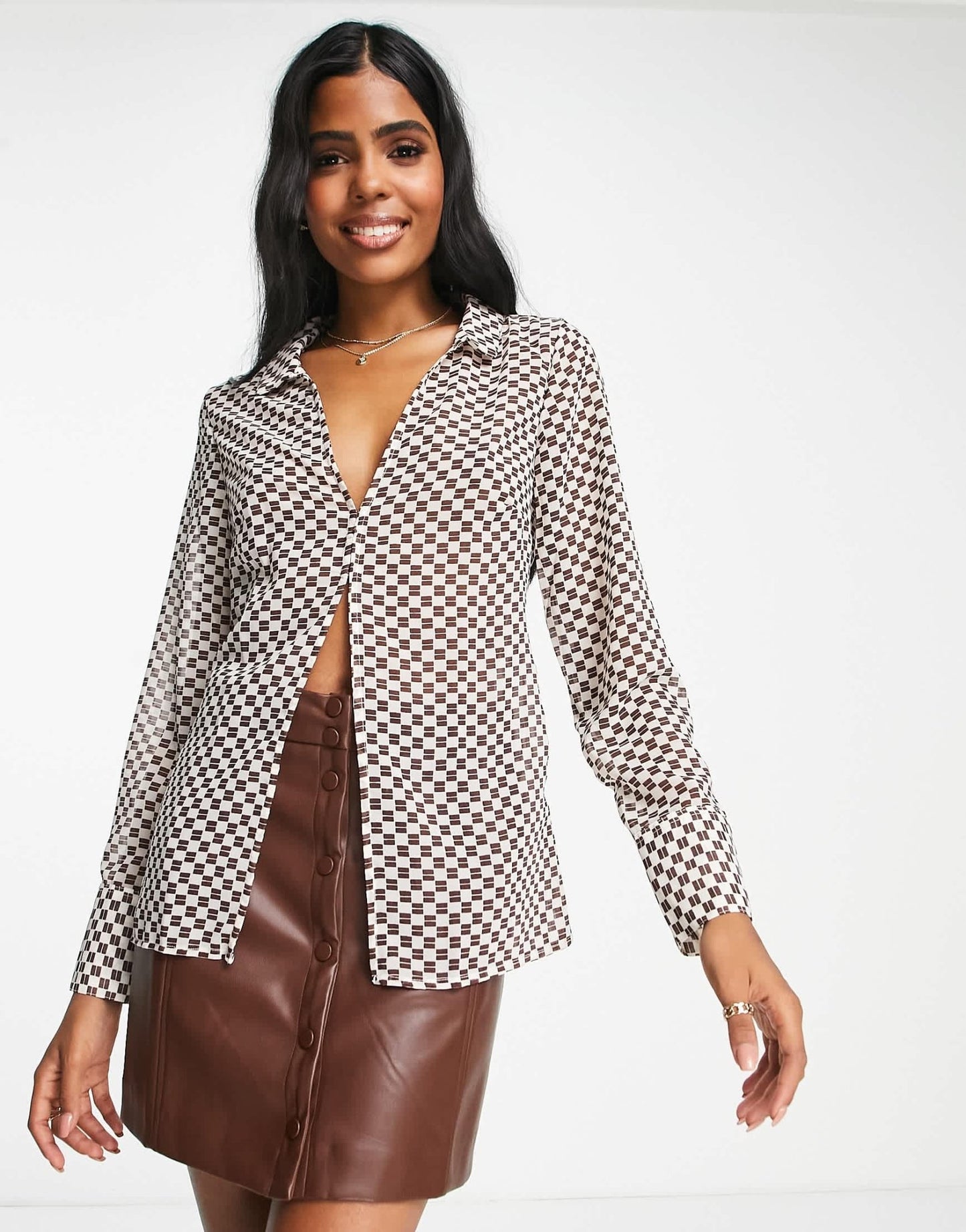 Abercrombie & Fitch sheer shirt in brown checkerboard - ASOS Sample Sale