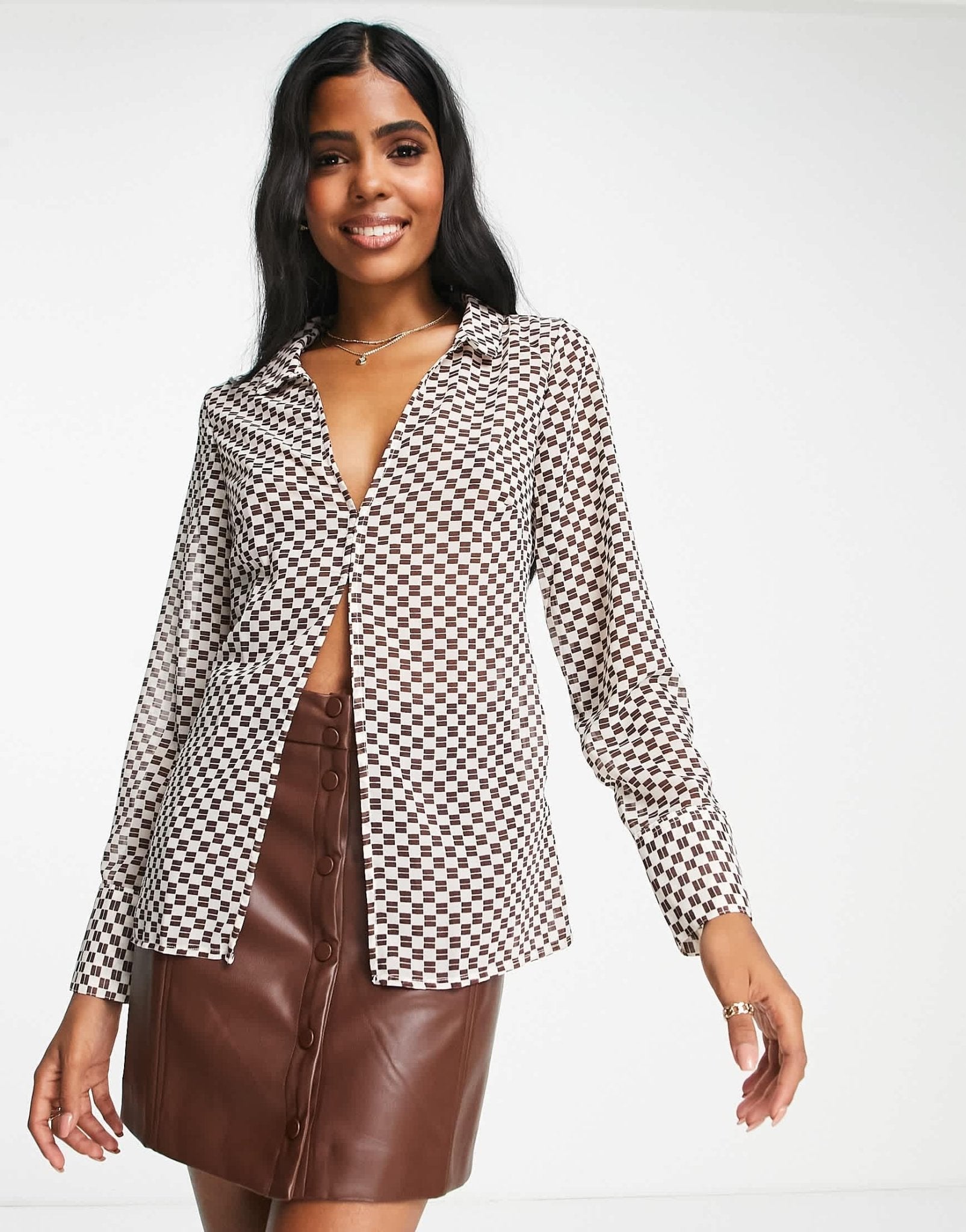 Abercrombie & Fitch sheer shirt in brown checkerboard - ASOS Sample Sale