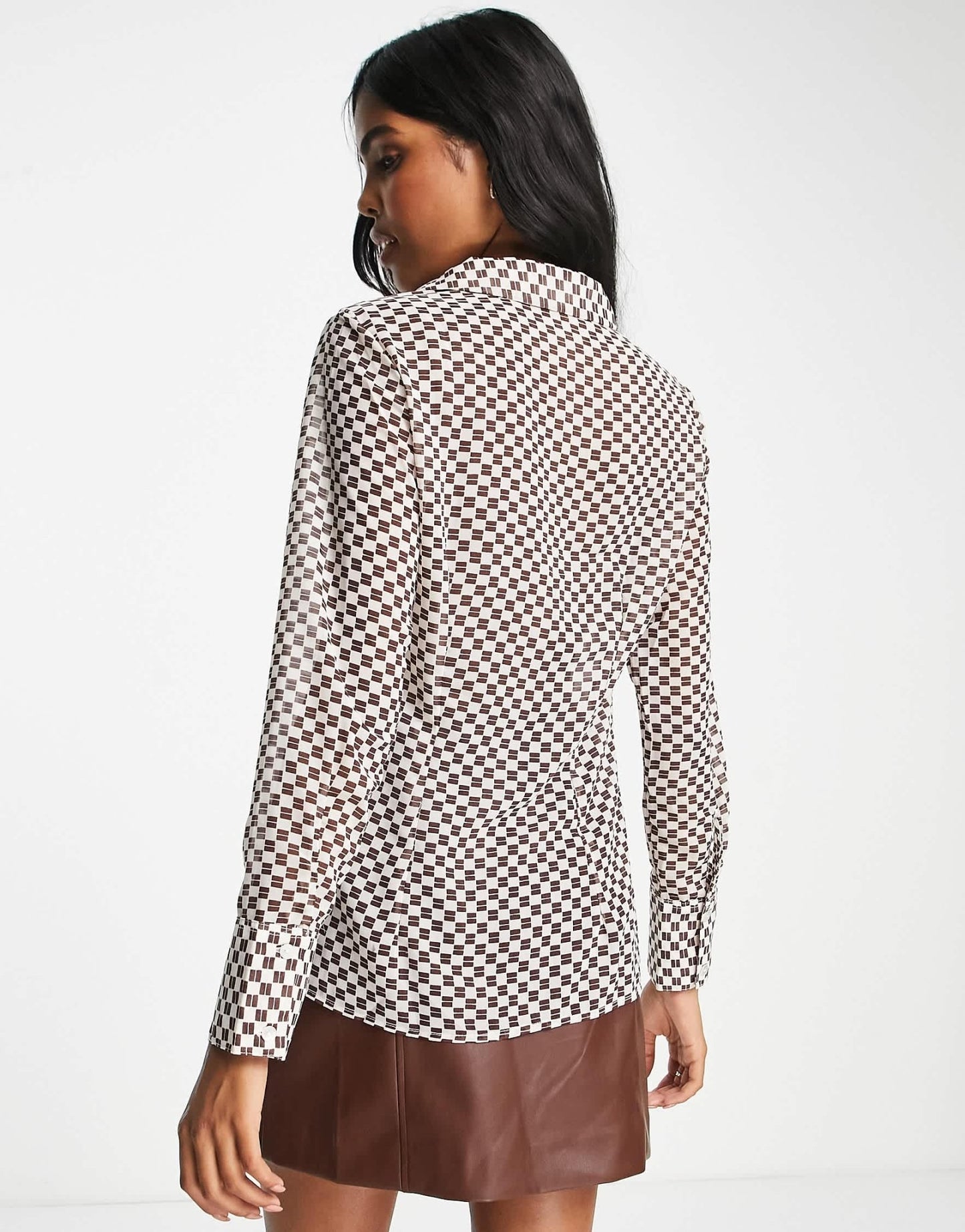 Abercrombie & Fitch sheer shirt in brown checkerboard - ASOS Sample Sale