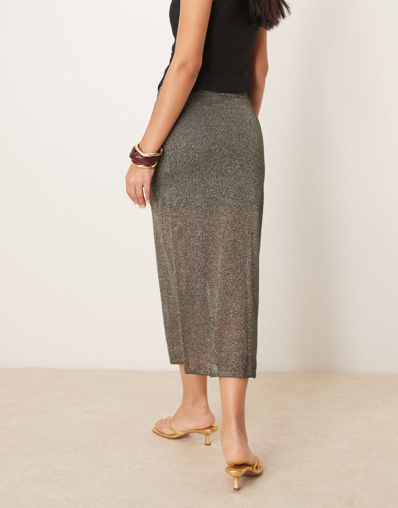 Abercrombie & Fitch sheer skirt with underlay in metallic charcoal - ASOS Sample Sale