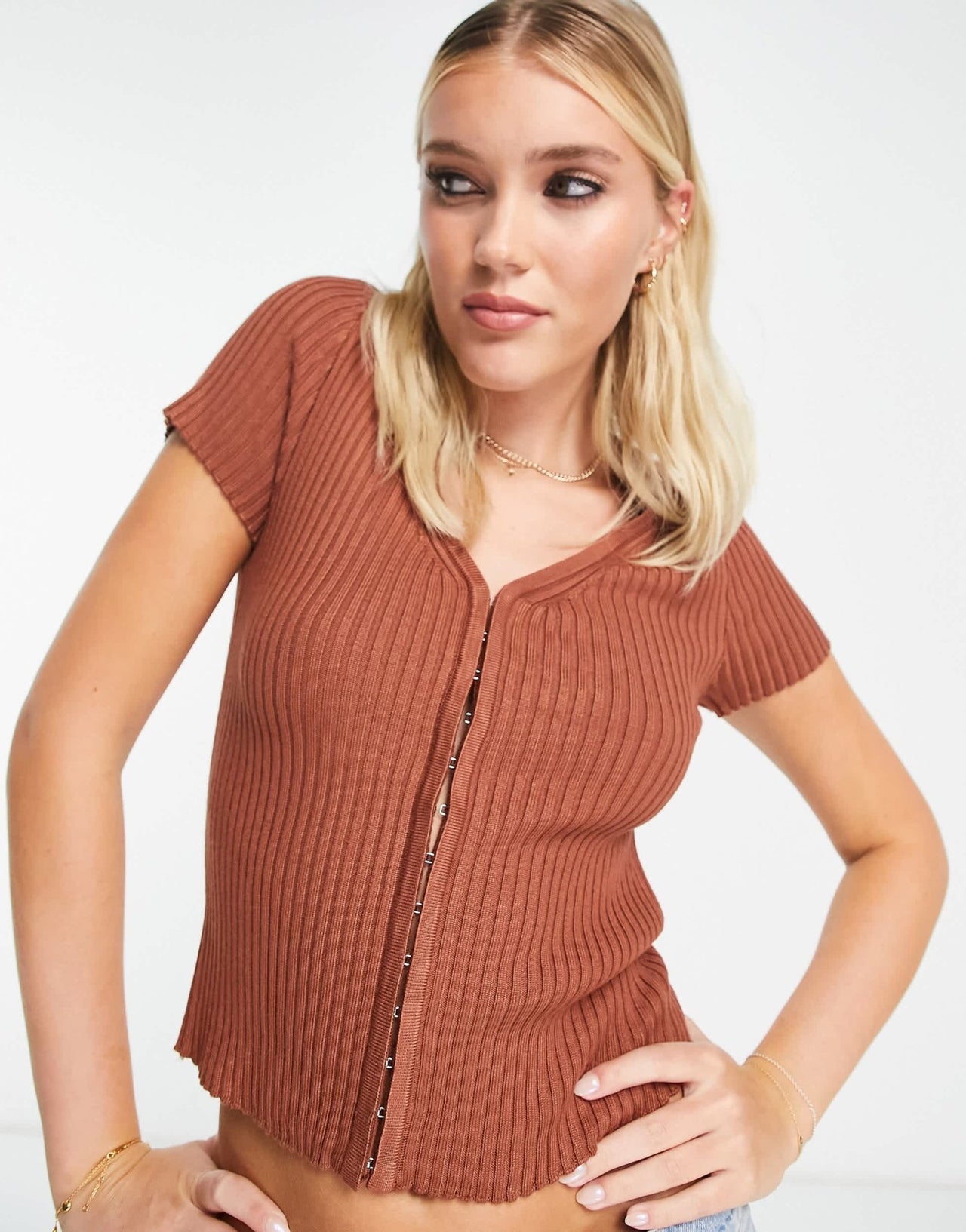 Abercrombie & Fitch short sleeve cardi top in brown - ASOS Sample Sale