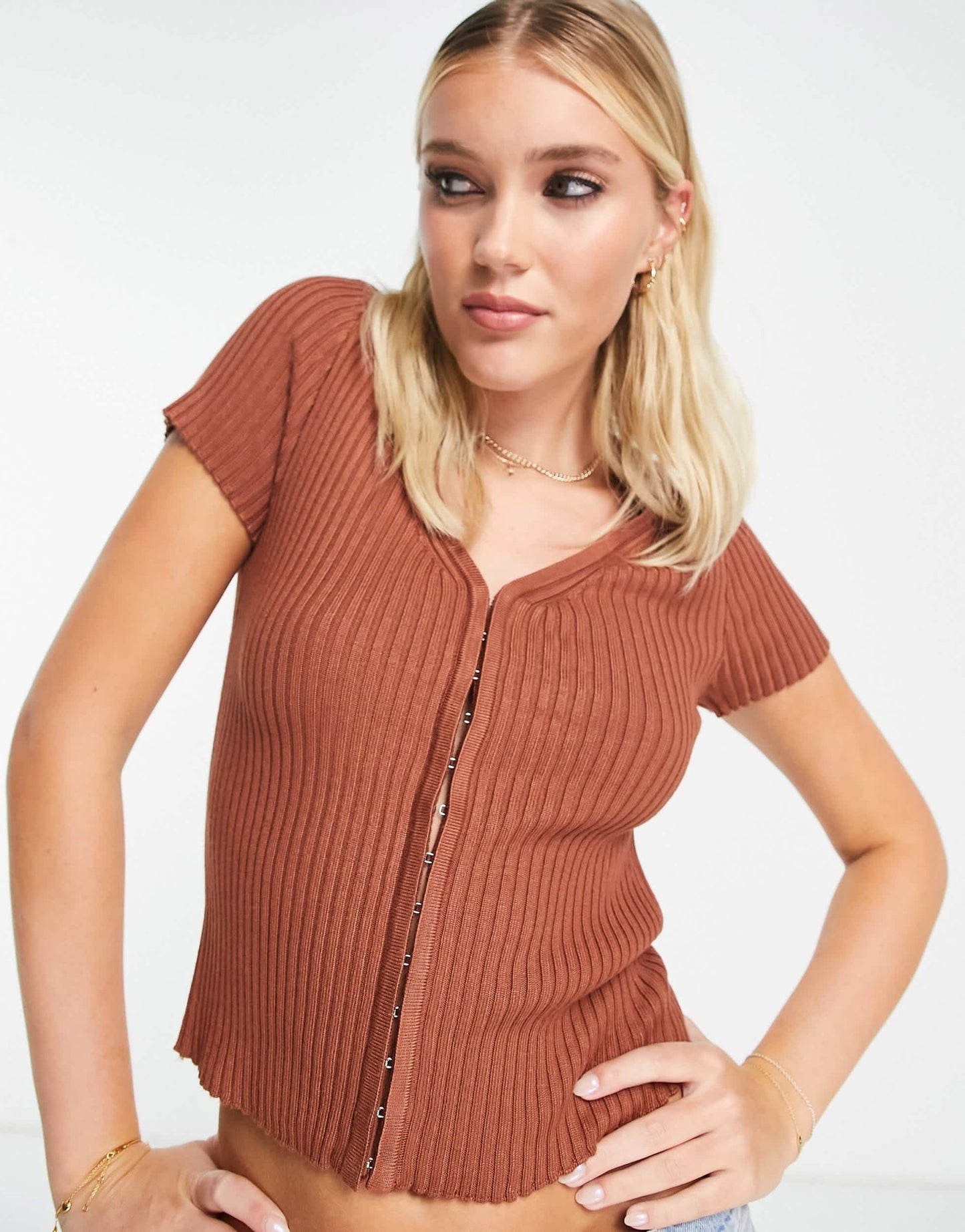 Abercrombie & Fitch short sleeve cardi top in brown - ASOS Sample Sale