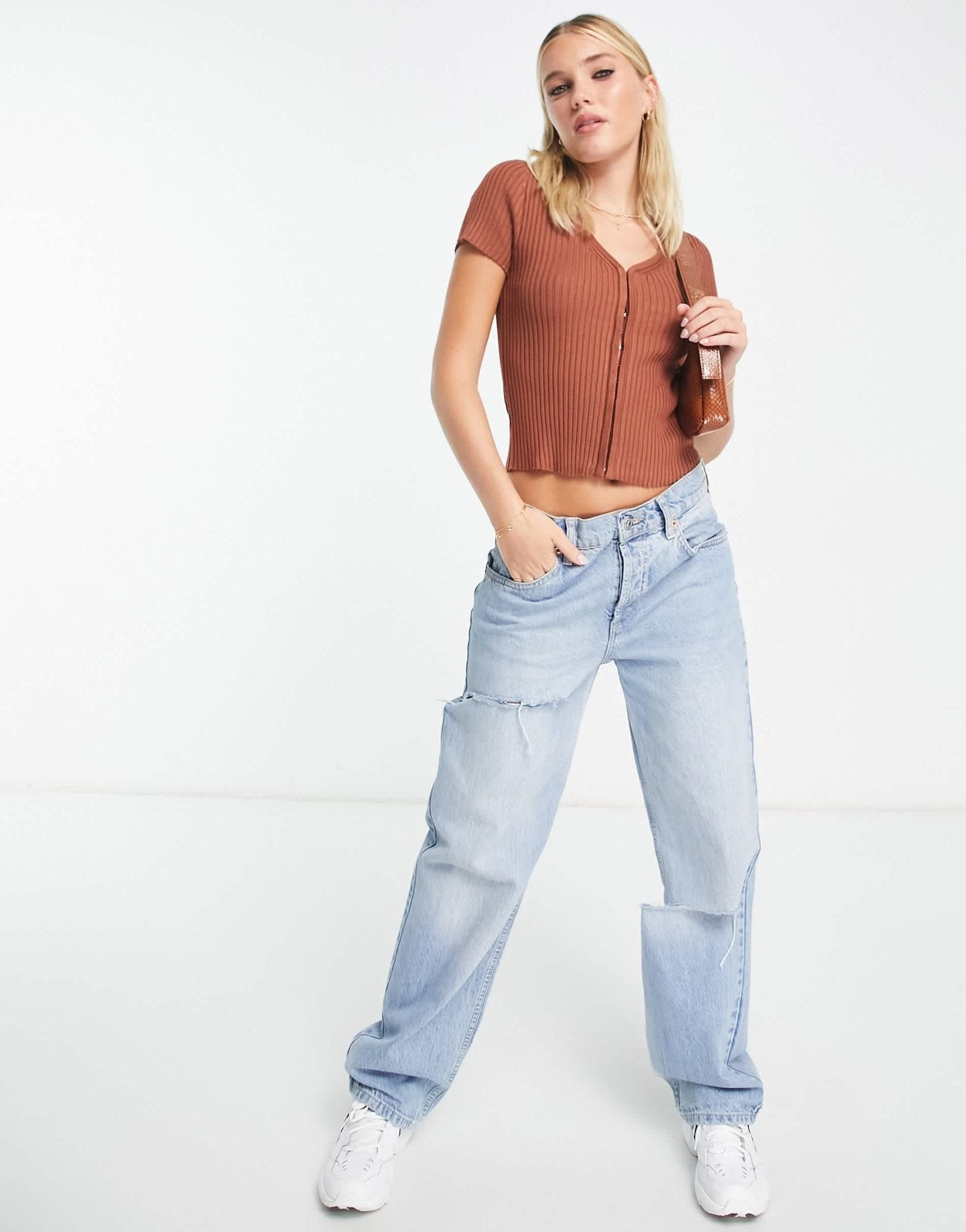 Abercrombie & Fitch short sleeve cardi top in brown - ASOS Sample Sale