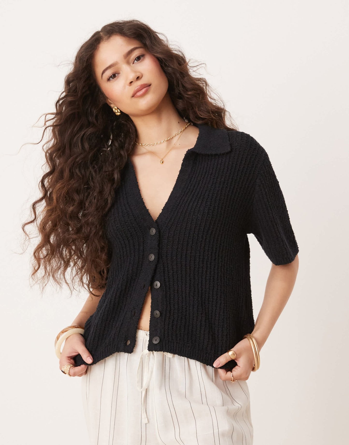 Abercrombie & Fitch short sleeve crochet cardigan in black - ASOS Sample Sale