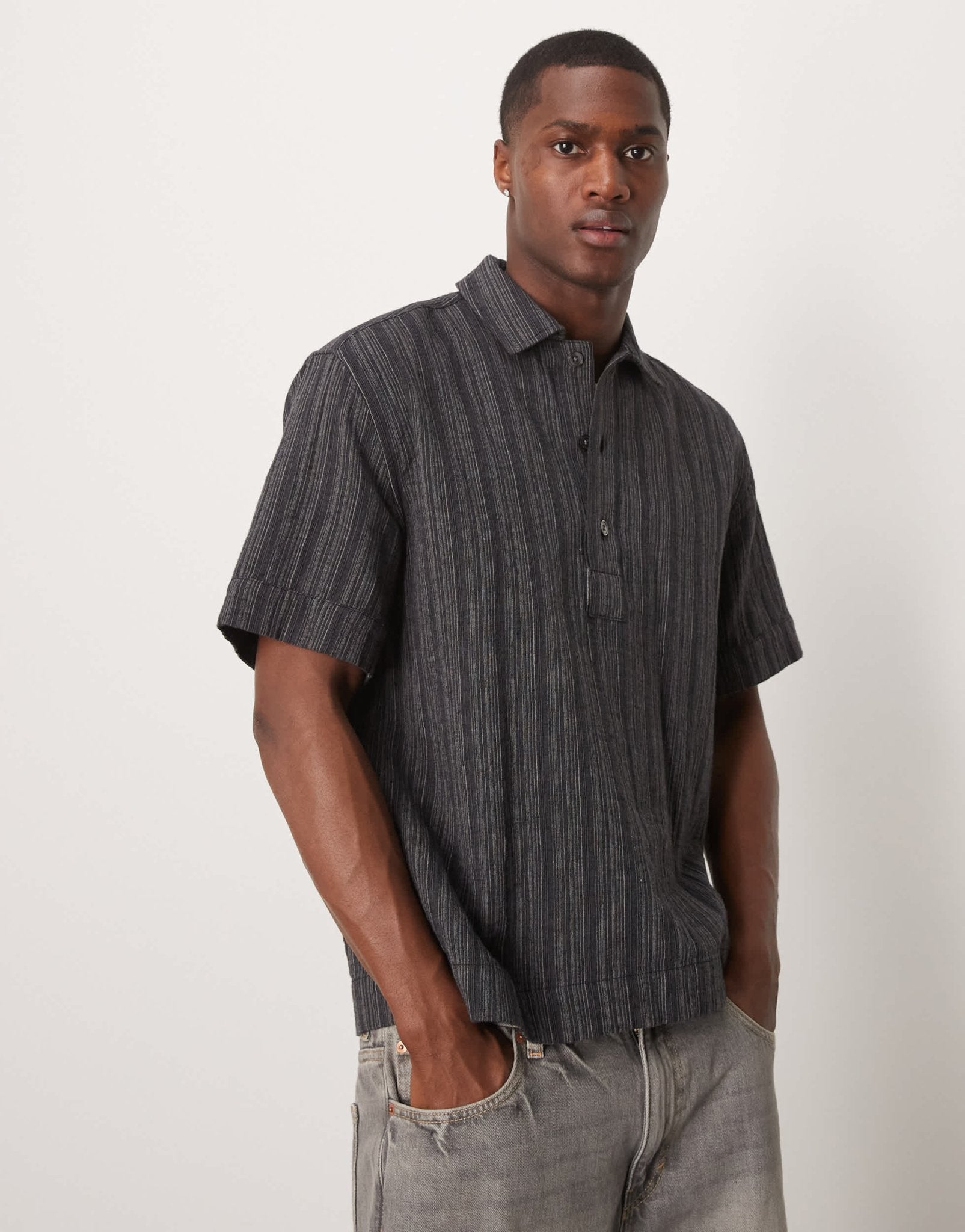 Abercrombie & Fitch short sleeve linen button shirt in black - ASOS Sample Sale