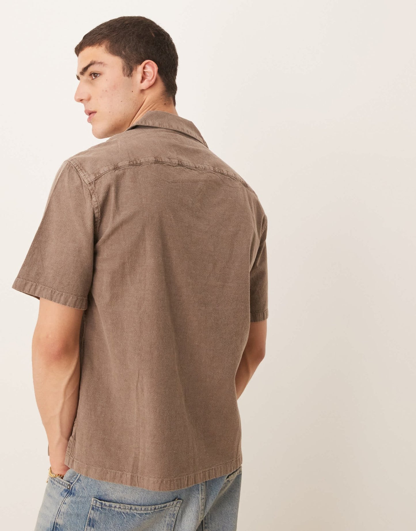 Abercrombie & Fitch short sleeve linen shirt in brown - ASOS Sample Sale