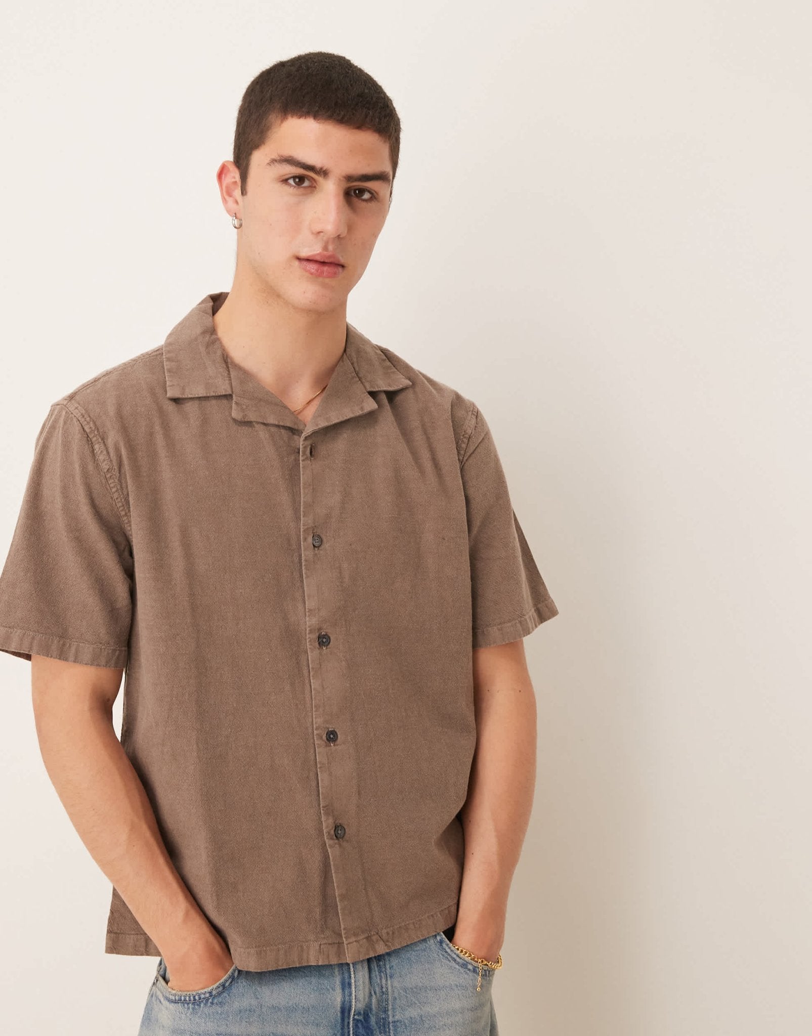 Abercrombie & Fitch short sleeve linen shirt in brown - ASOS Sample Sale