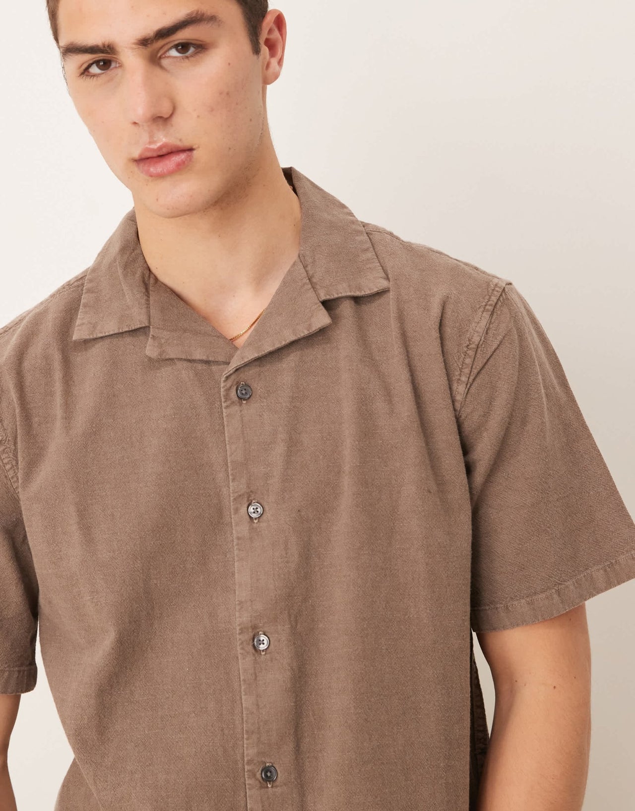 Abercrombie & Fitch short sleeve linen shirt in brown - ASOS Sample Sale