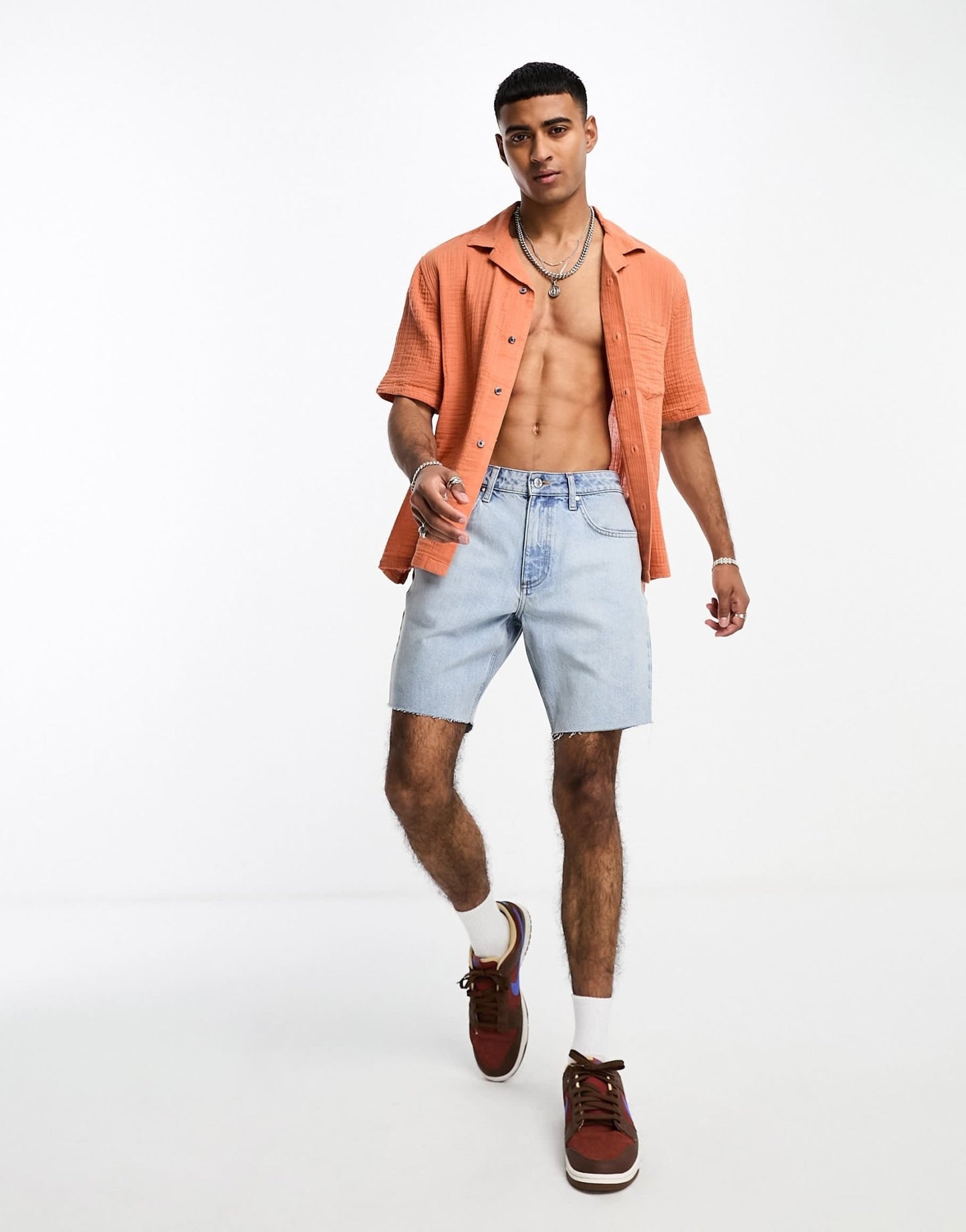 Abercrombie & Fitch short sleeve revere collar gauzy shirt in burnt orange - ASOS Sample Sale