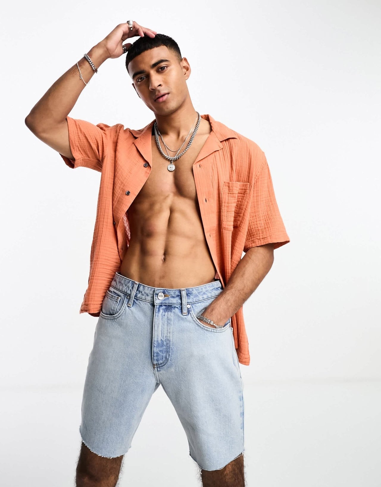 Abercrombie & Fitch short sleeve revere collar gauzy shirt in burnt orange - ASOS Sample Sale