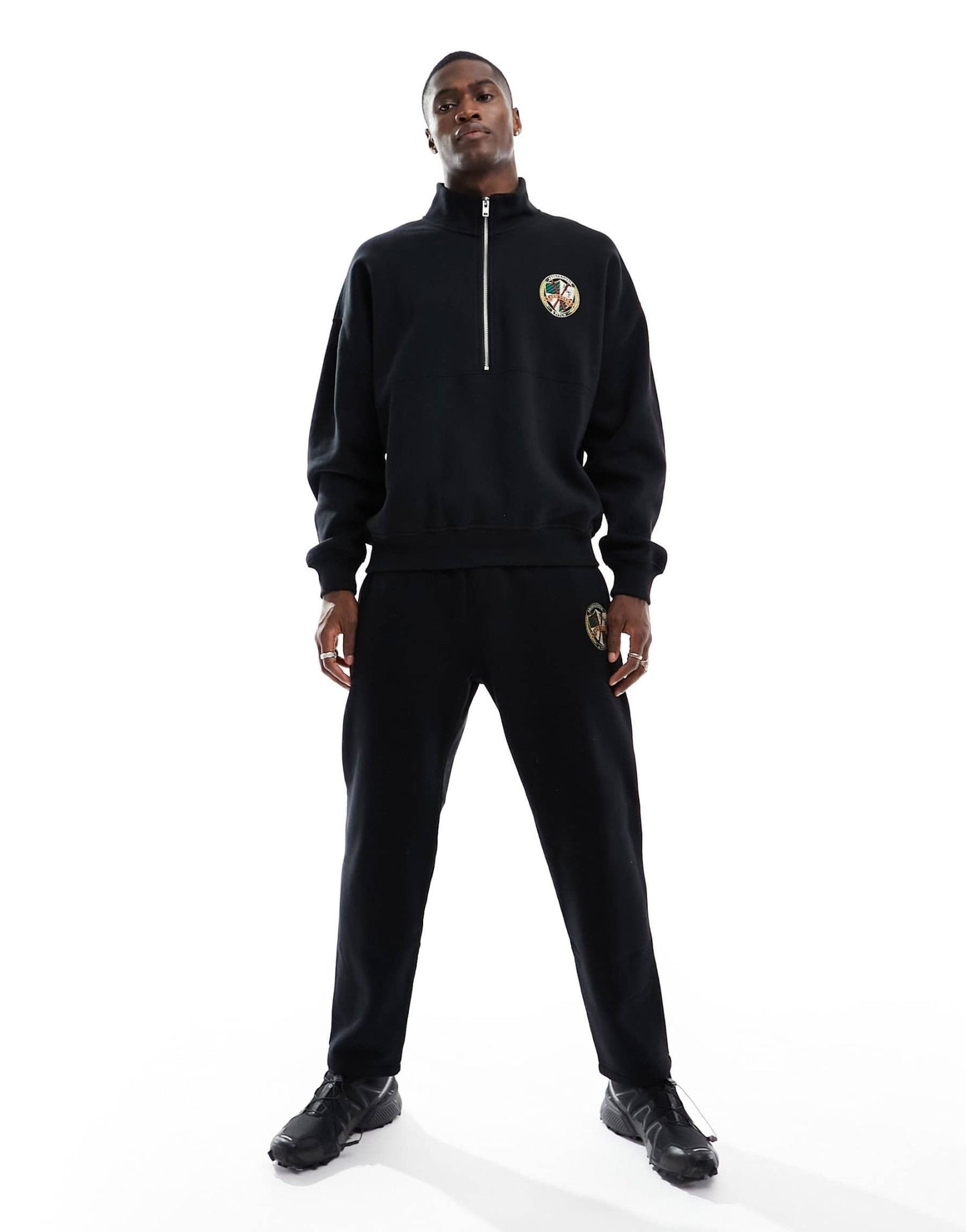 Abercrombie & Fitch ski badge oversized half zip sweatshirt in black co - ord - ASOS Sample Sale