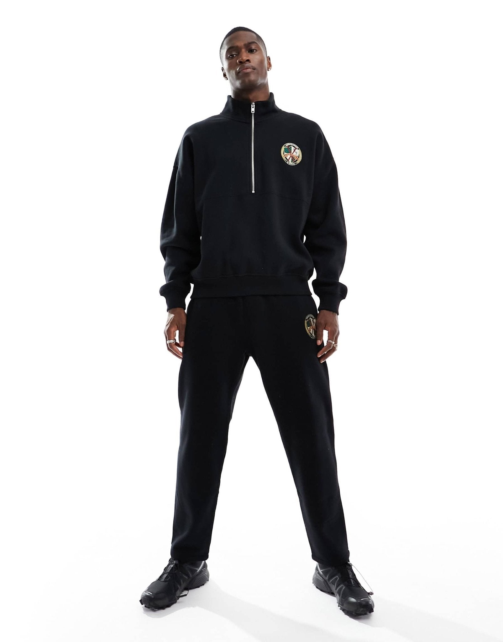 Abercrombie & Fitch ski badge oversized half zip sweatshirt in black co - ord - ASOS Sample Sale