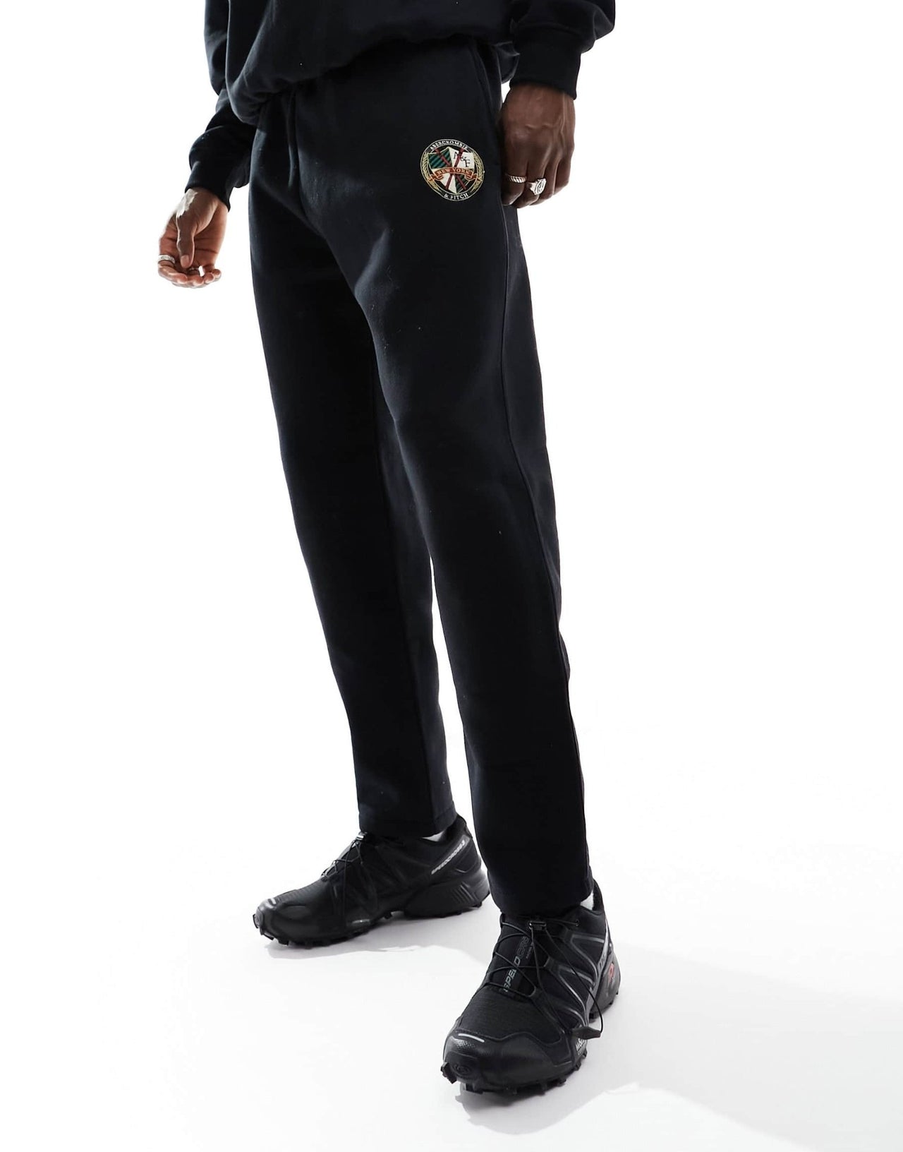 Abercrombie & Fitch ski badge straight fit track pants in black co - ord - ASOS Sample Sale
