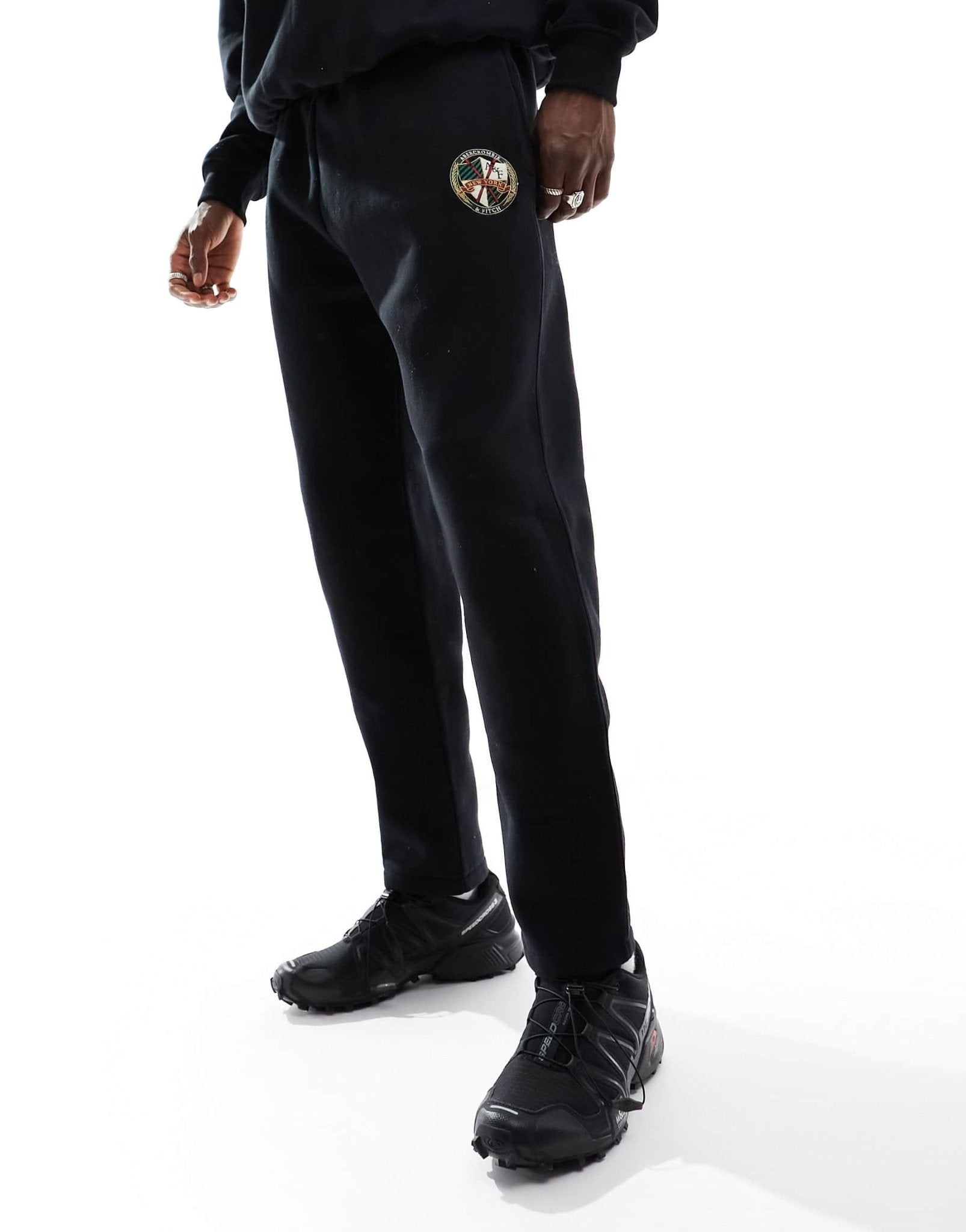 Abercrombie & Fitch ski badge straight fit track pants in black co - ord - ASOS Sample Sale