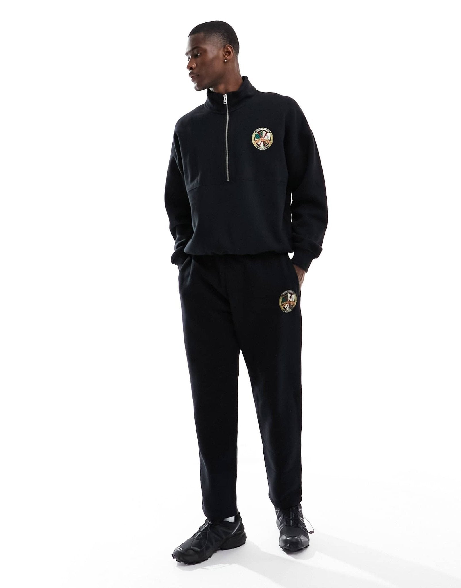 Abercrombie & Fitch ski badge straight fit track pants in black co - ord - ASOS Sample Sale