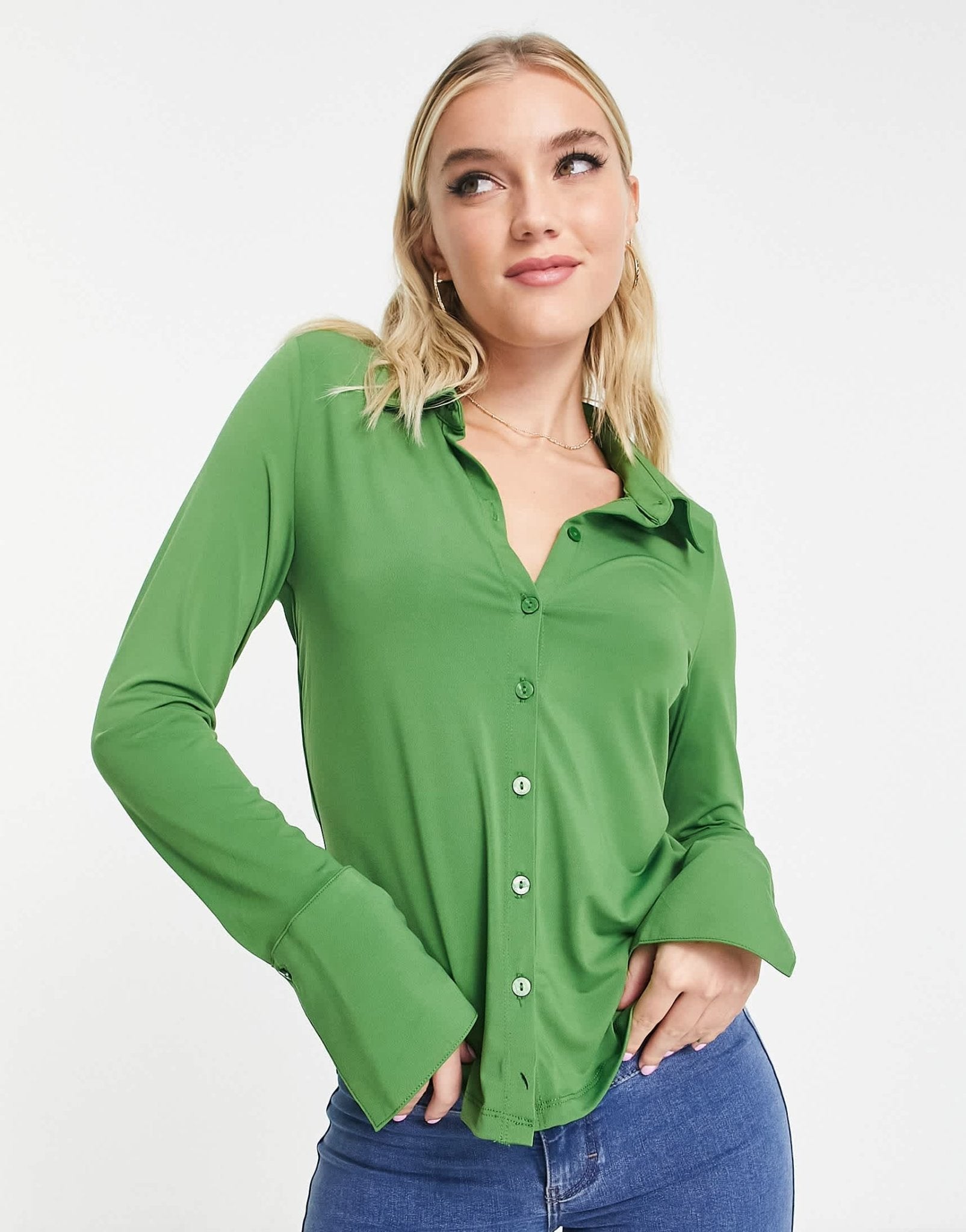 Abercrombie & Fitch slinky slim jersey shirt in green - ASOS Sample Sale