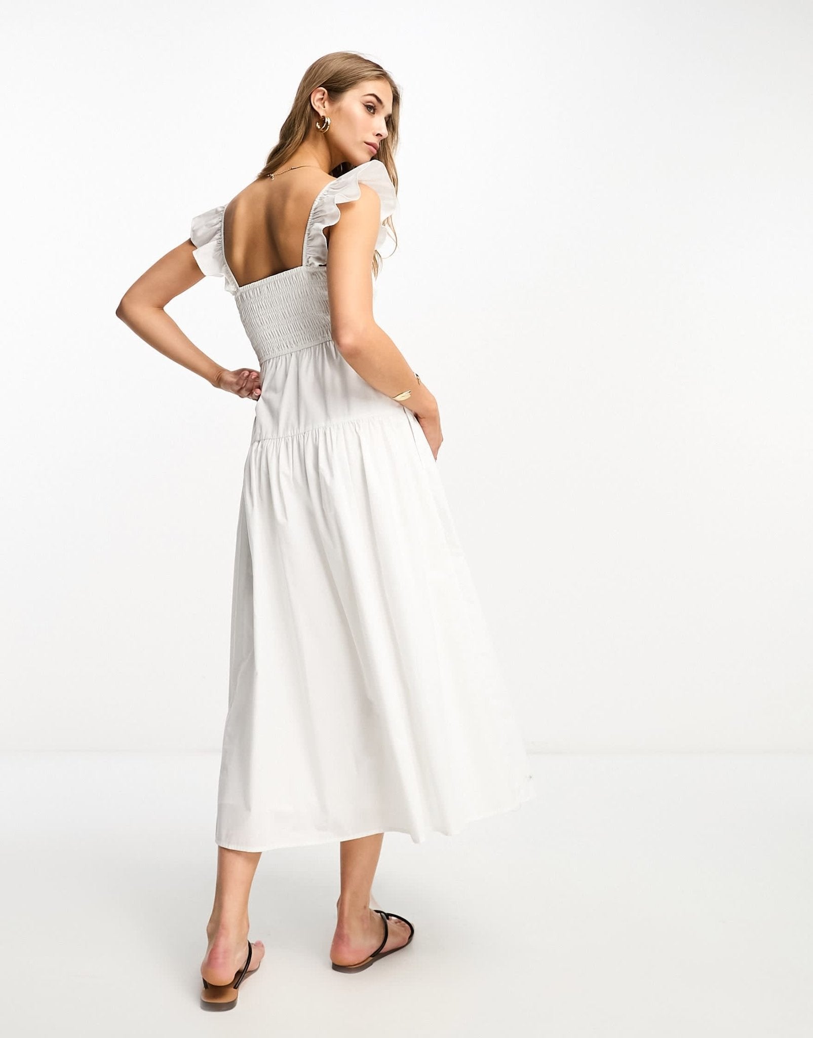 Abercrombie & Fitch smocked ruffle midi dress in white - ASOS Sample Sale