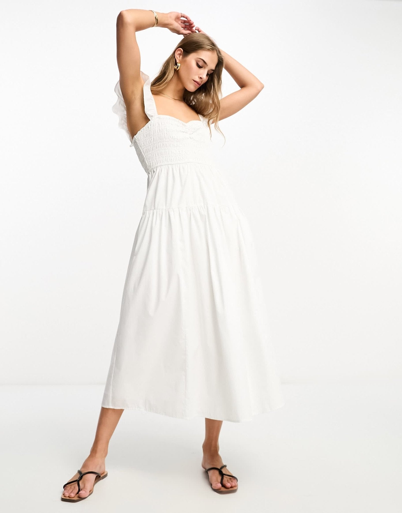 Abercrombie & Fitch smocked ruffle midi dress in white - ASOS Sample Sale