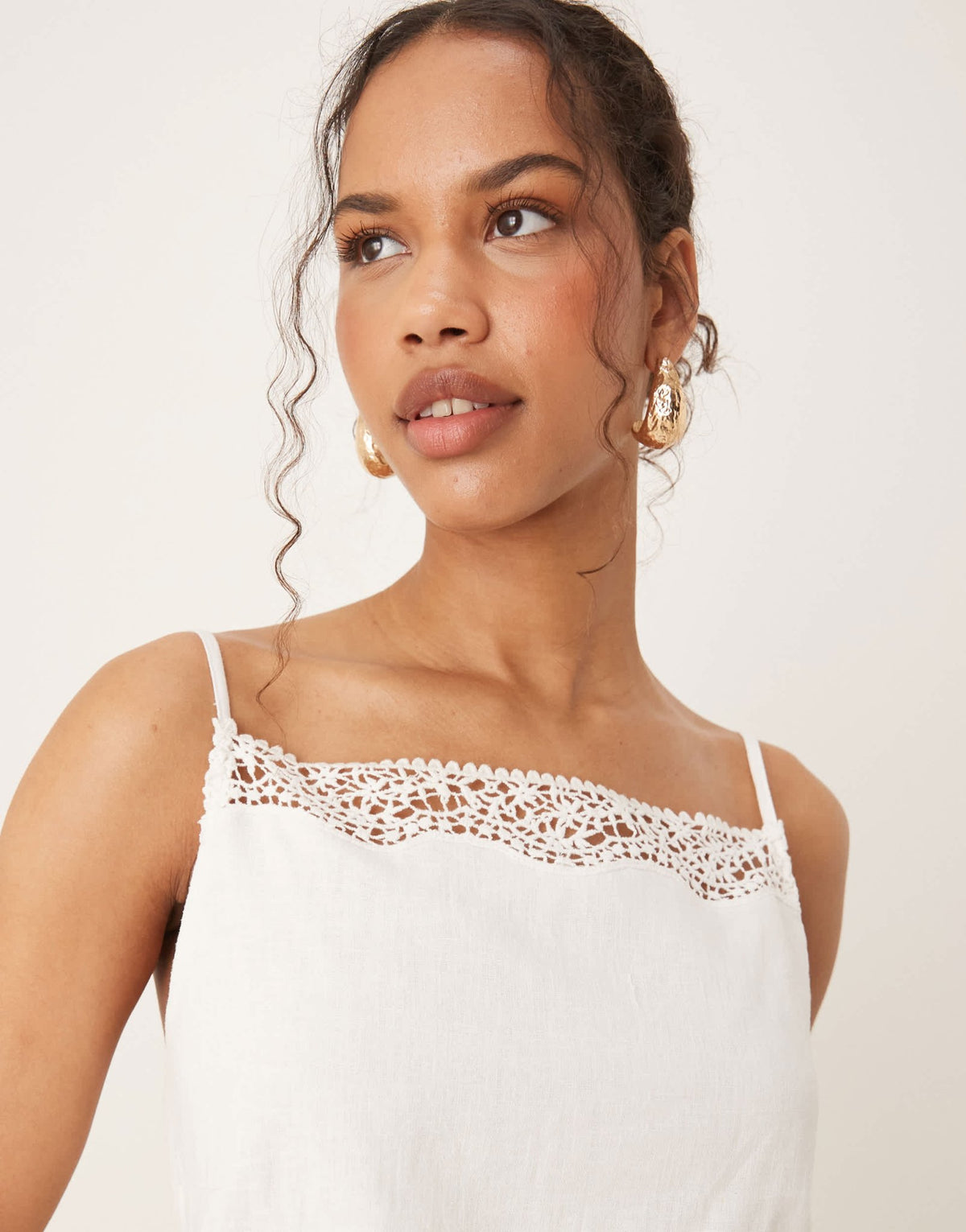 Abercrombie & Fitch spaghetti strap square neck lace trim mini dress in white - ASOS Sample Sale